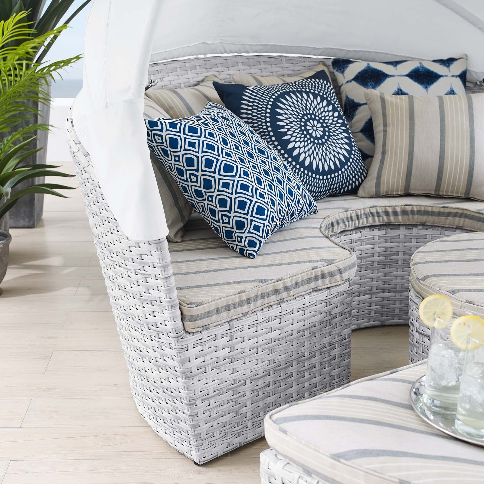 Modway Patio Daybeds - Scottsdale Canopy Sunbrella Outdoor Patio Daybed Light Gray Pebble
