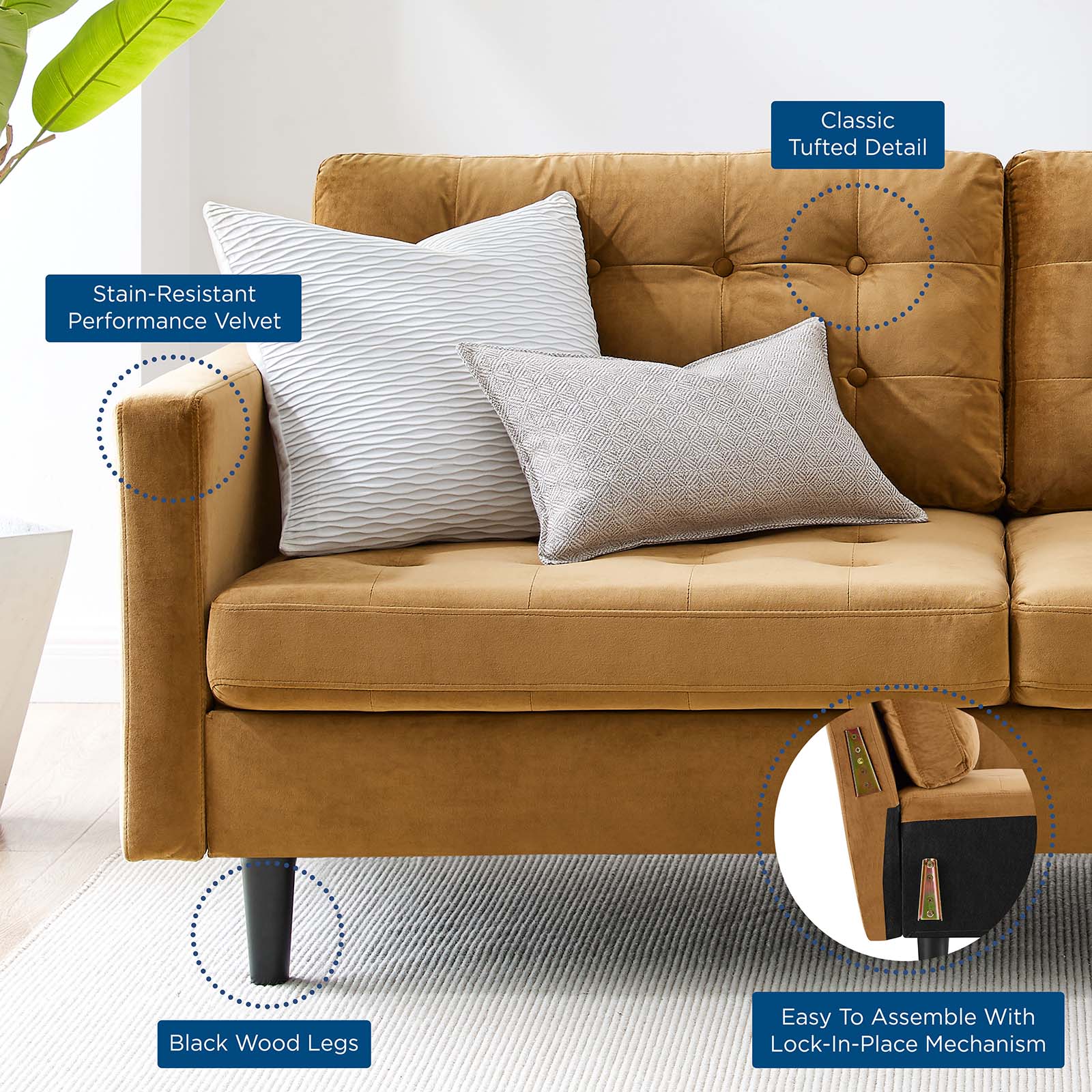 Modway Sofas & Couches - Exalt Tufted Performance Velvet Sofa Cognac