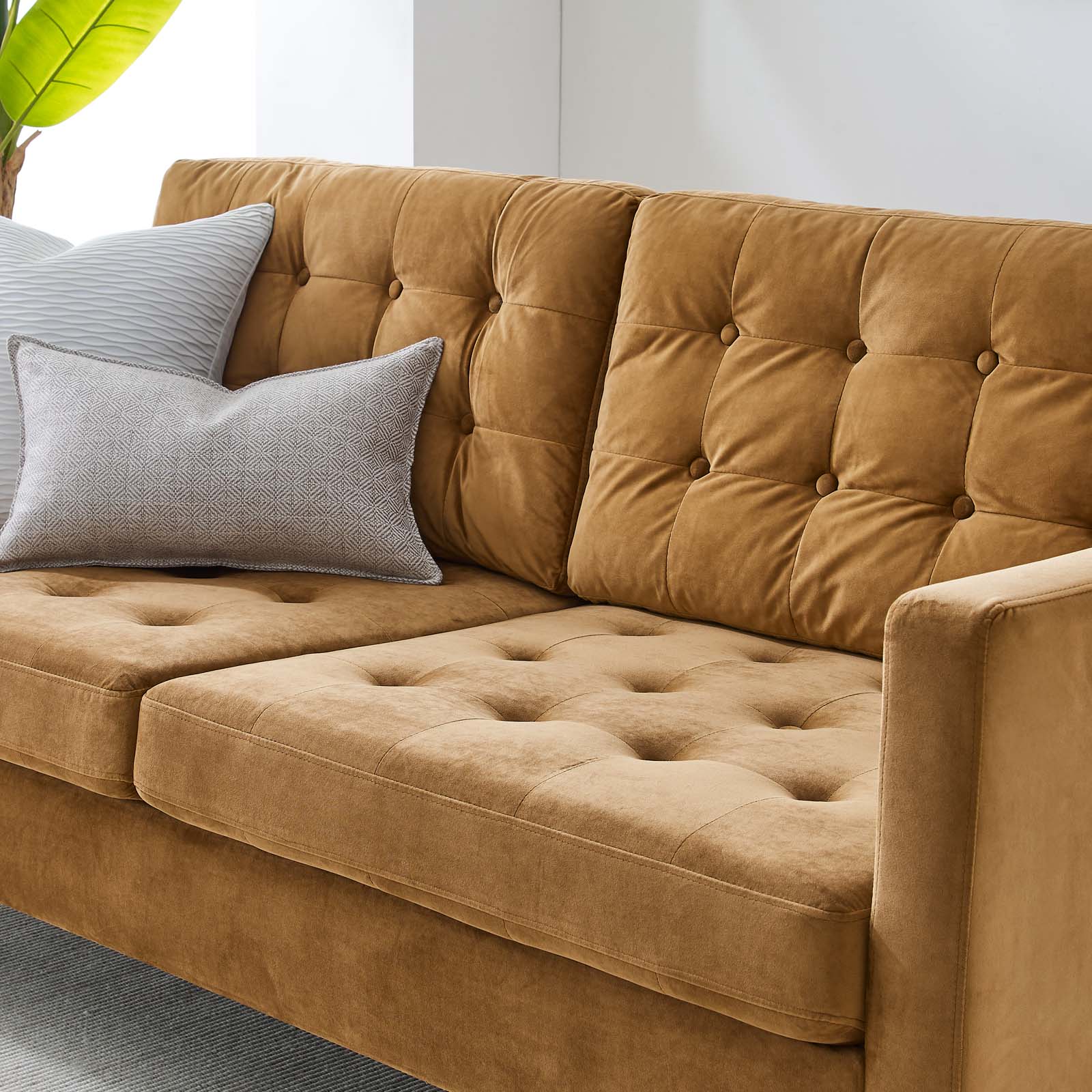 Modway Sofas & Couches - Exalt Tufted Performance Velvet Sofa Cognac