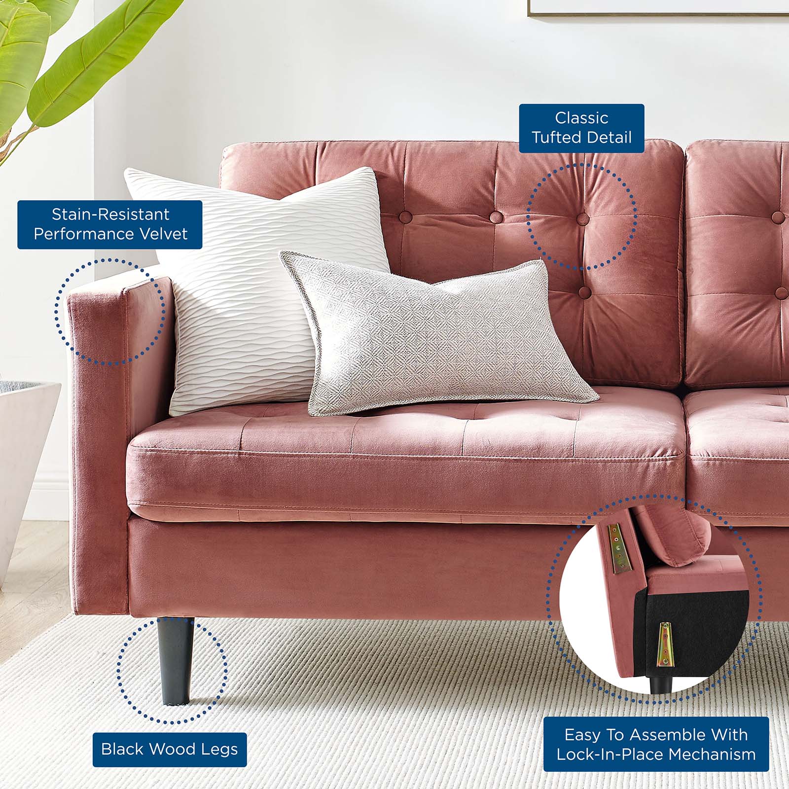 Modway Sofas & Couches - Exalt Tufted Performance Velvet Sofa Dusty Rose