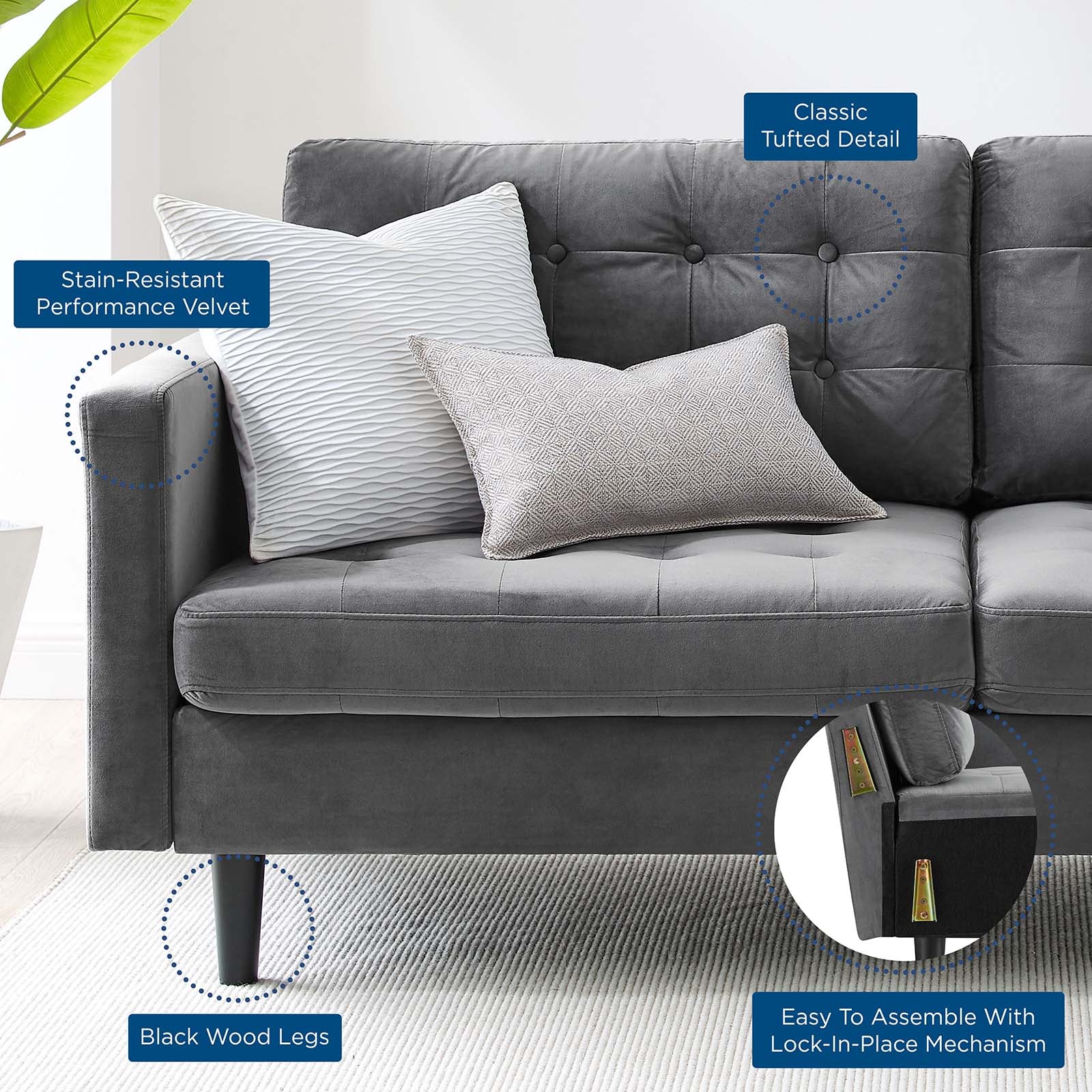 Modway Sofas & Couches - Exalt Tufted Performance Velvet Sofa Gray