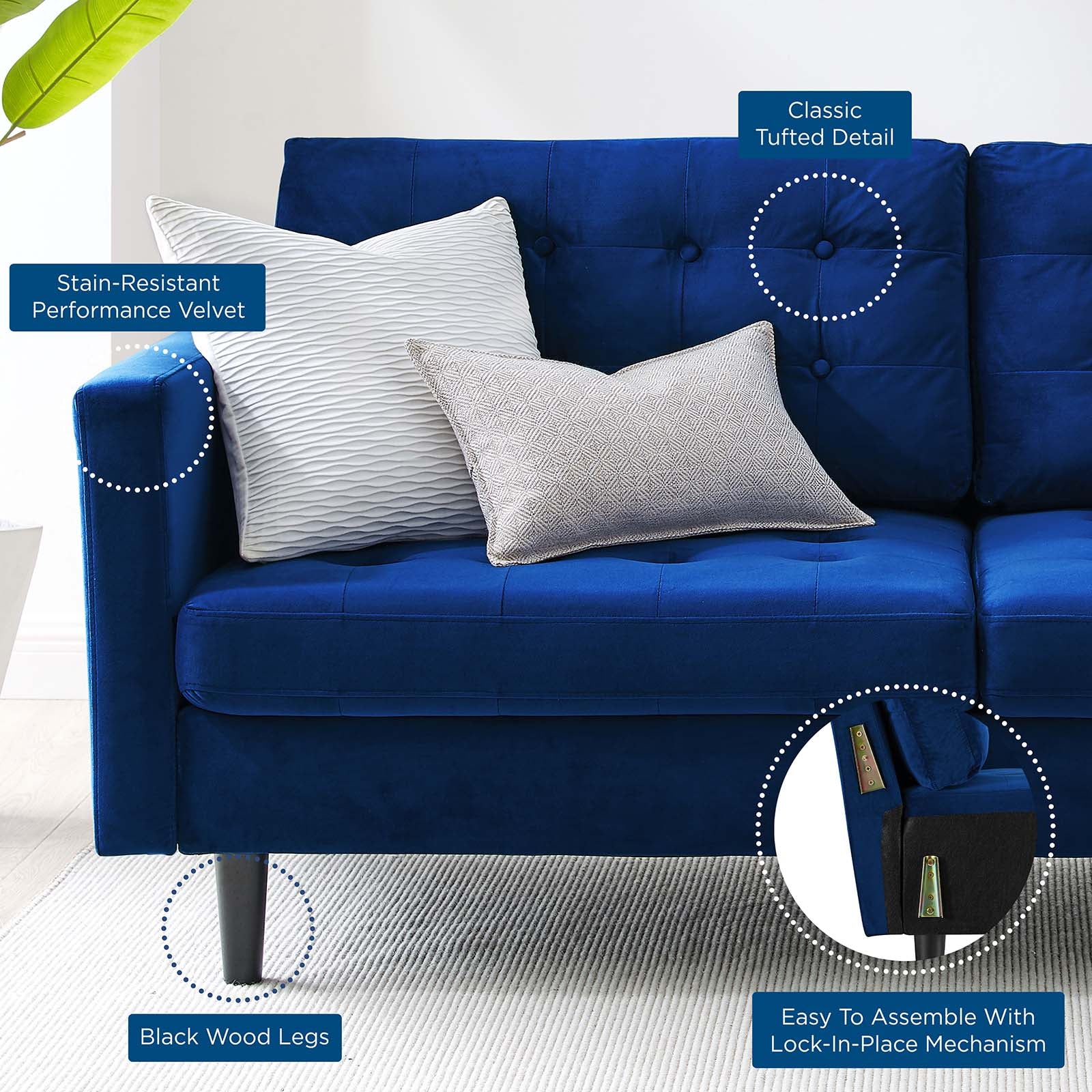 Modway Sofas & Couches - Exalt Tufted Performance Velvet Sofa Navy
