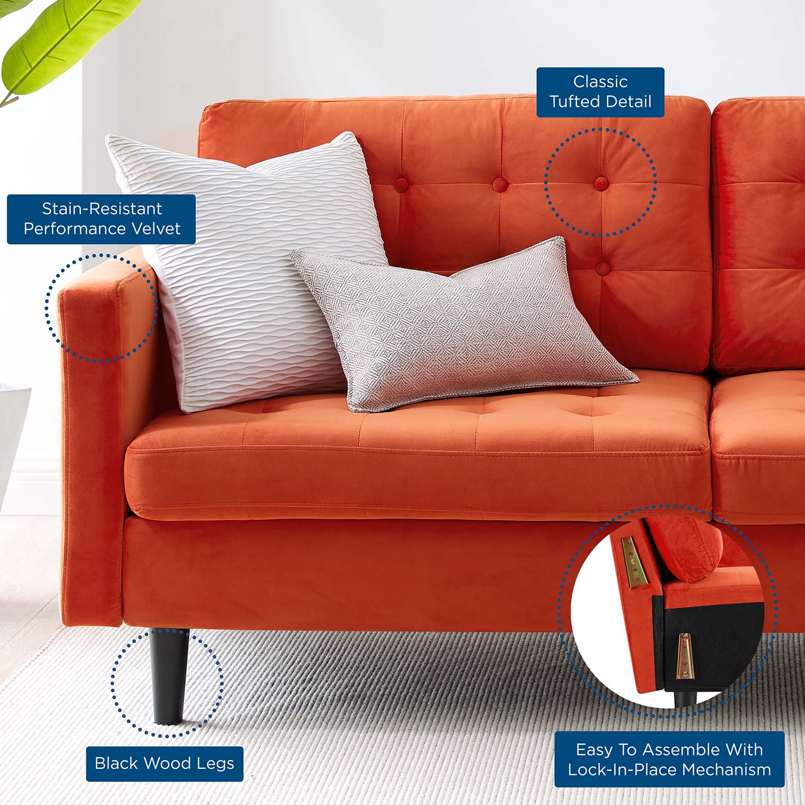 Modway Sofas & Couches - Exalt Tufted Performance Velvet Sofa Orange
