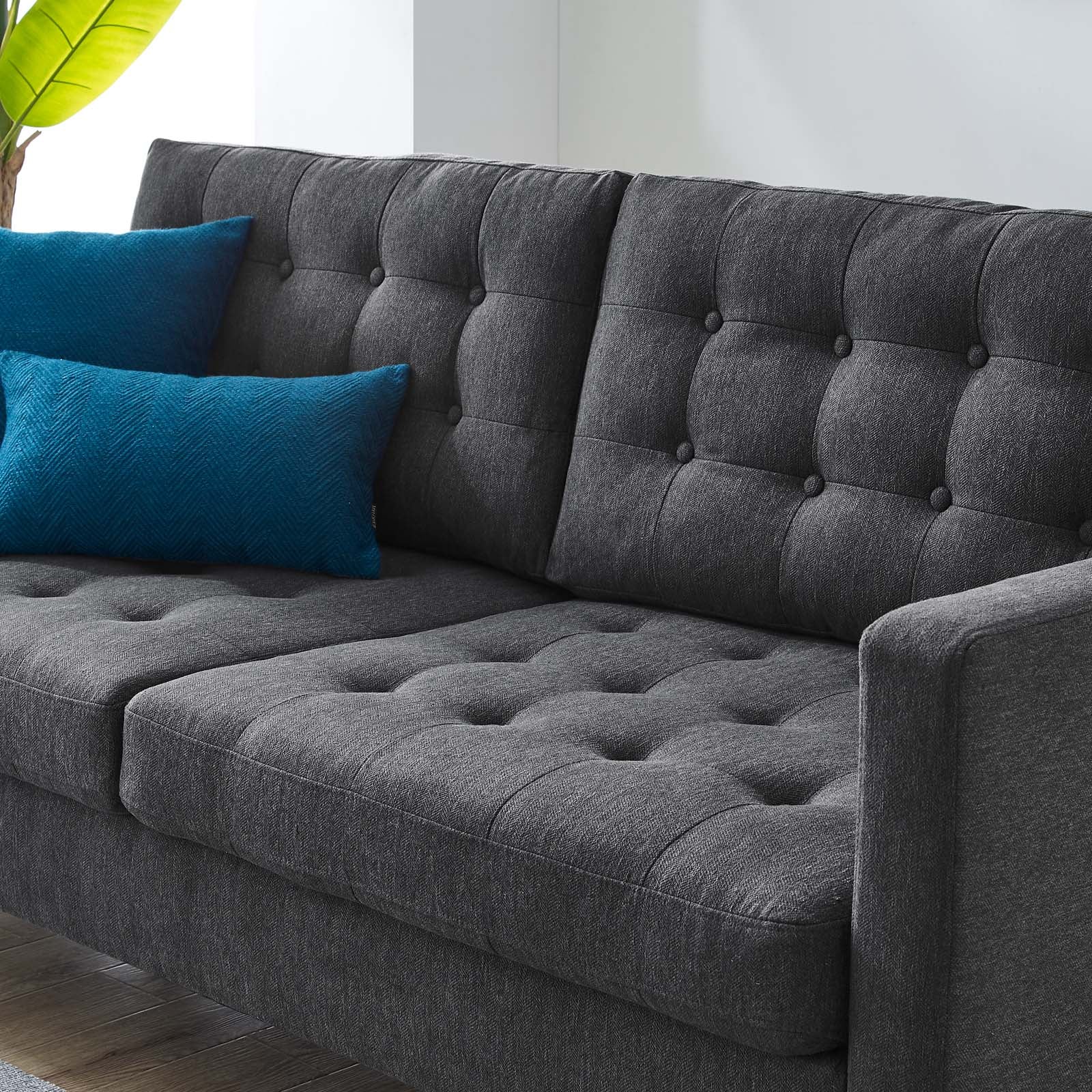 Modway Sofas & Couches - Exalt Tufted Fabric Sofa Charcoal