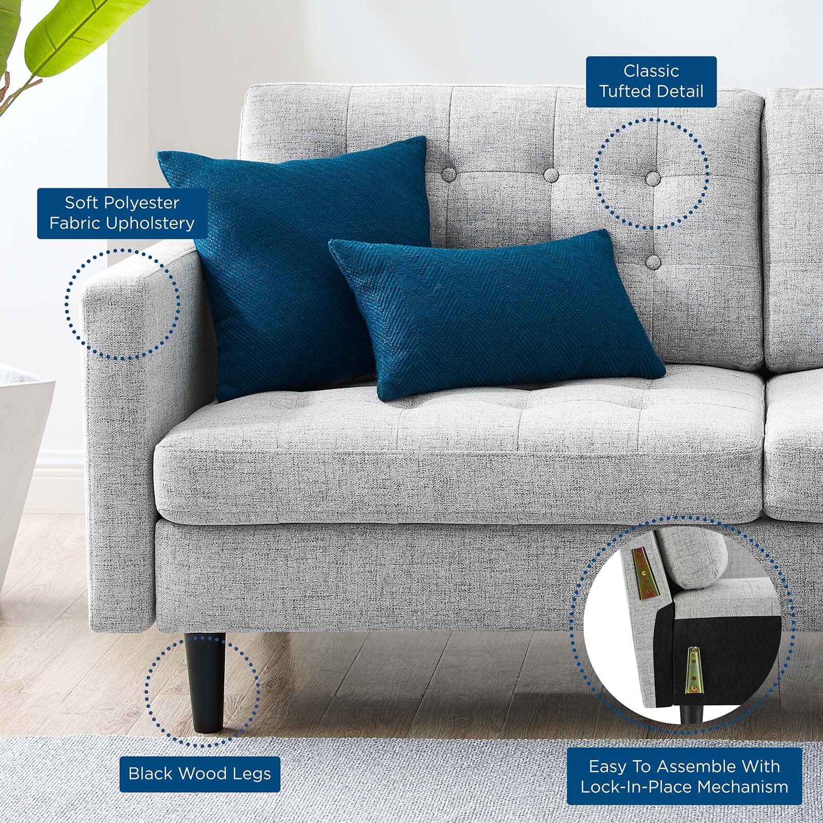 Modway Sofas & Couches - Exalt Tufted Fabric Sofa Light Gray