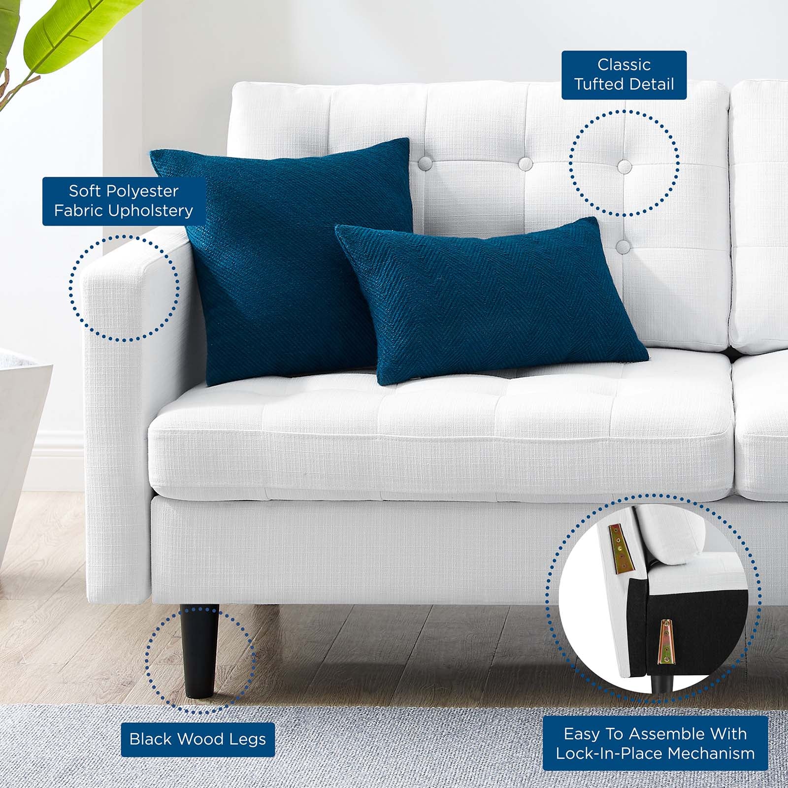 Modway Sofas & Couches - Exalt Tufted Fabric Sofa White