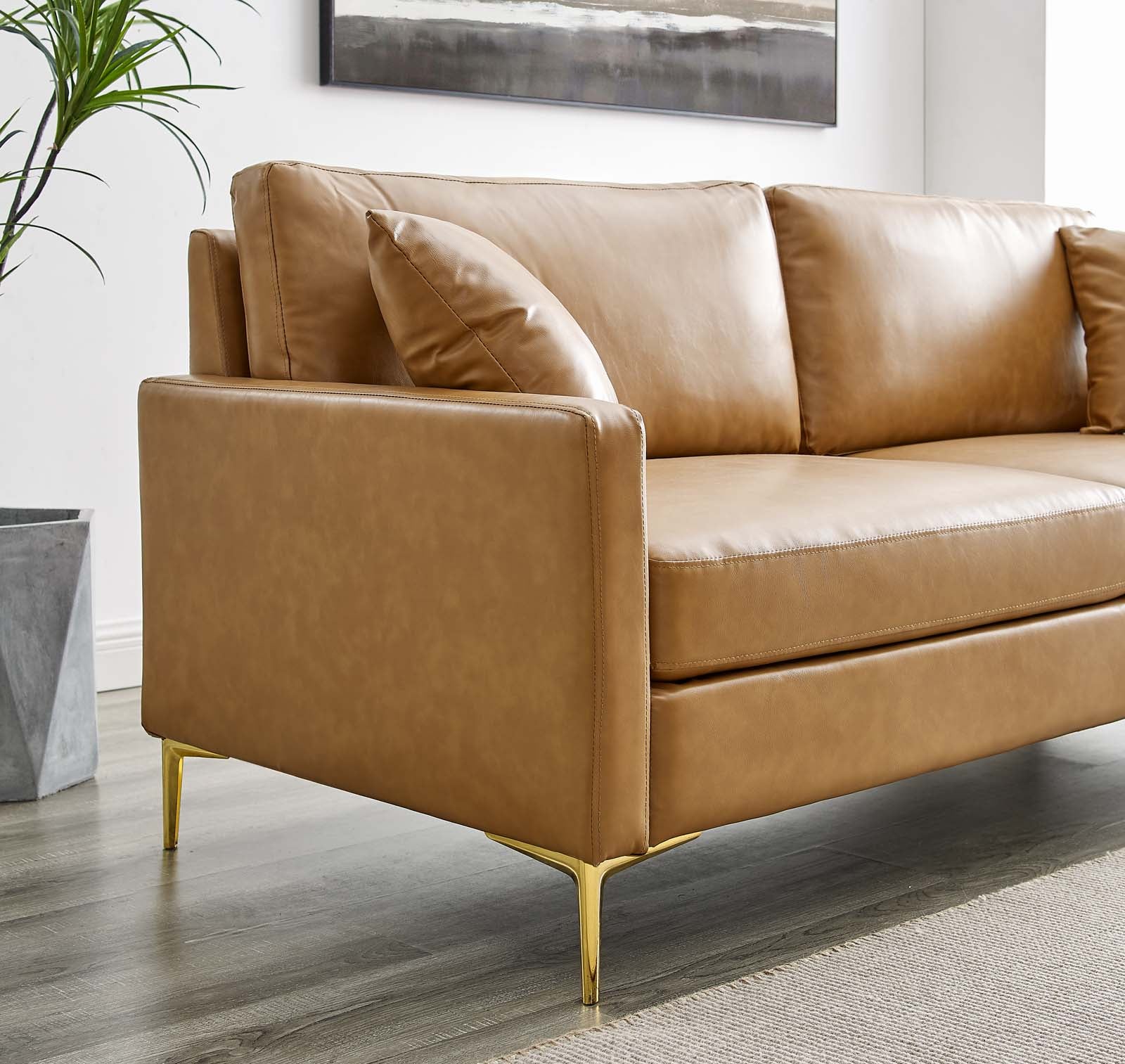 Modway Sofas & Couches - Juliana Vegan Leather Sofa Tan