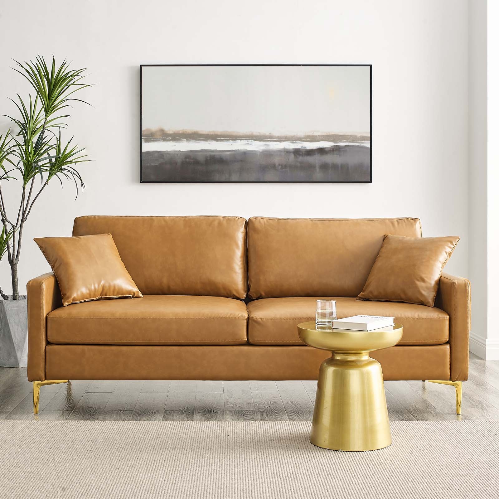 Modway Sofas & Couches - Juliana Vegan Leather Sofa Tan
