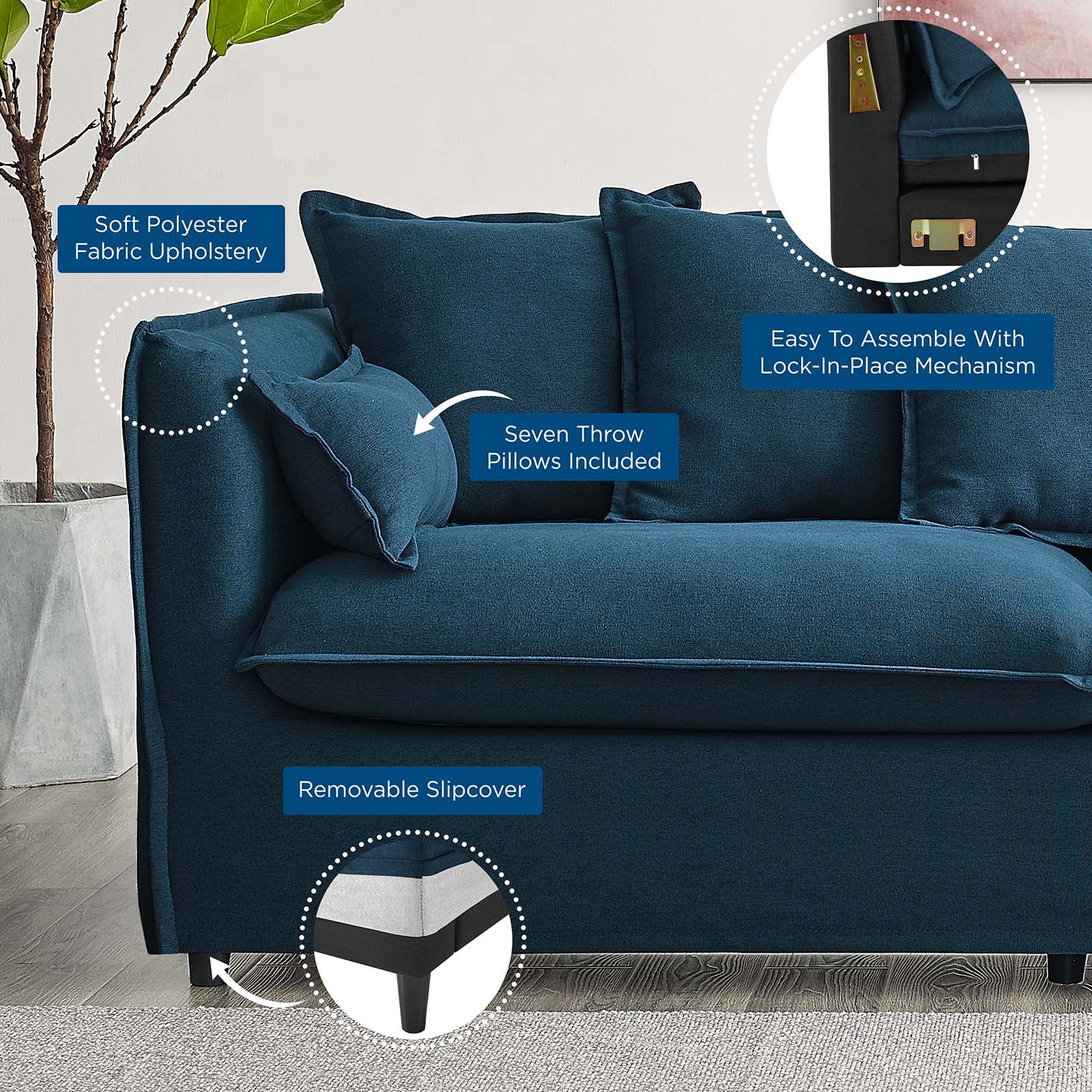 Modway Sofas & Couches - Avalon Slipcover Fabric Sofa Azure