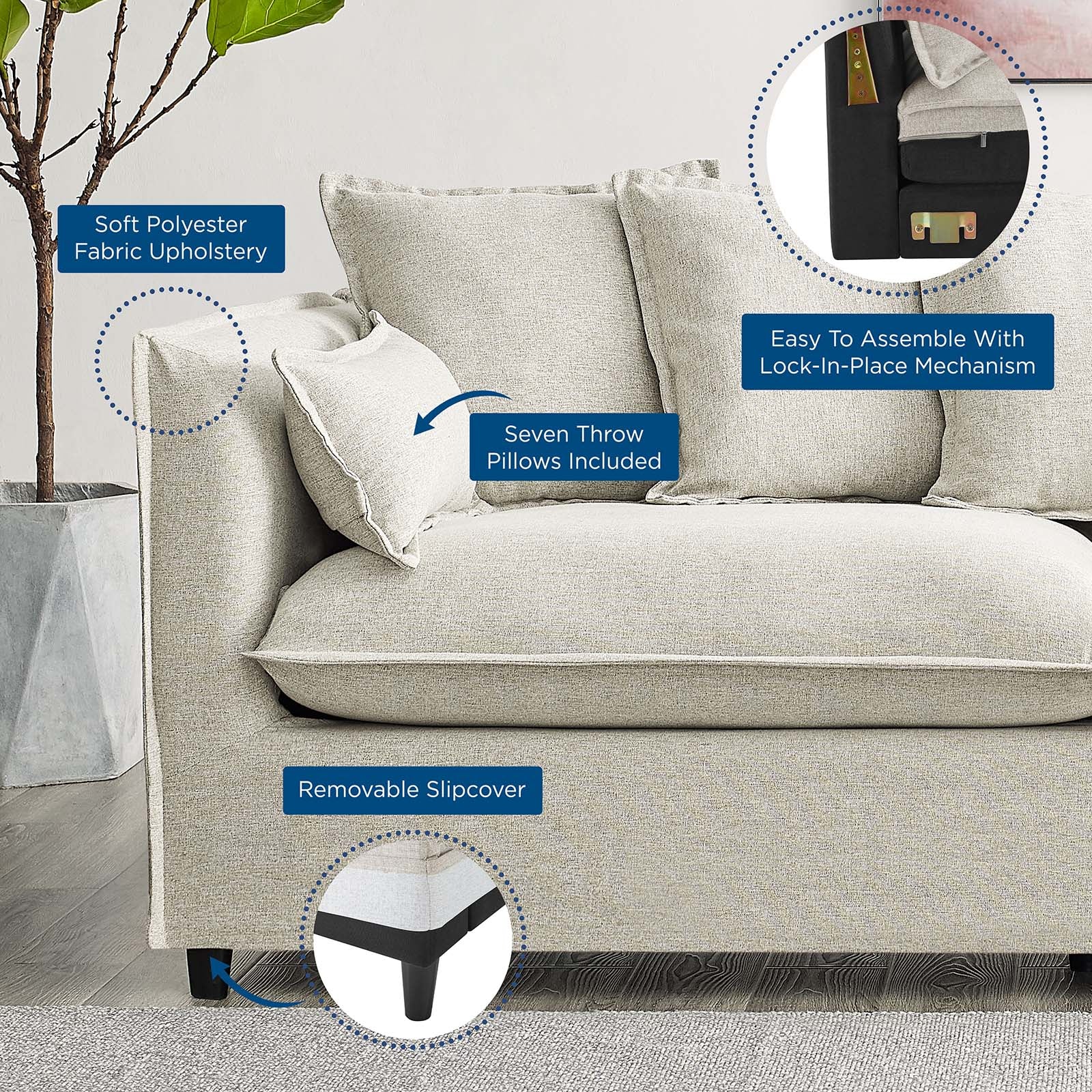 Modway Sofas & Couches - Avalon Slipcover Fabric Sofa Beige