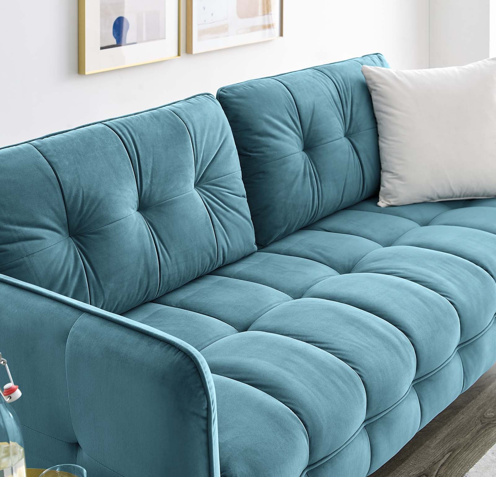 Modway Sofas & Couches - Cameron Tufted Performance Velvet Sofa Sea Blue