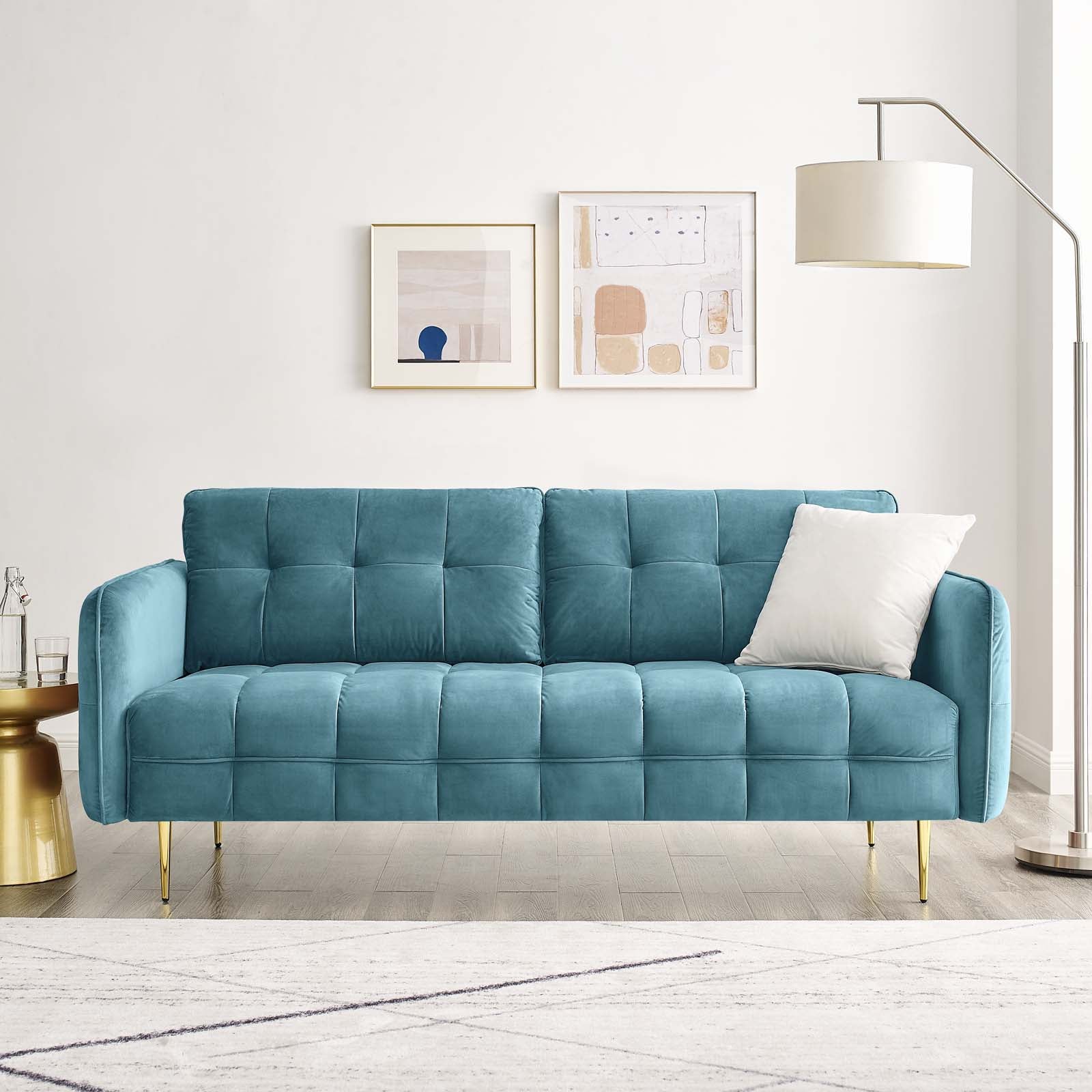 Modway Sofas & Couches - Cameron Tufted Performance Velvet Sofa Sea Blue