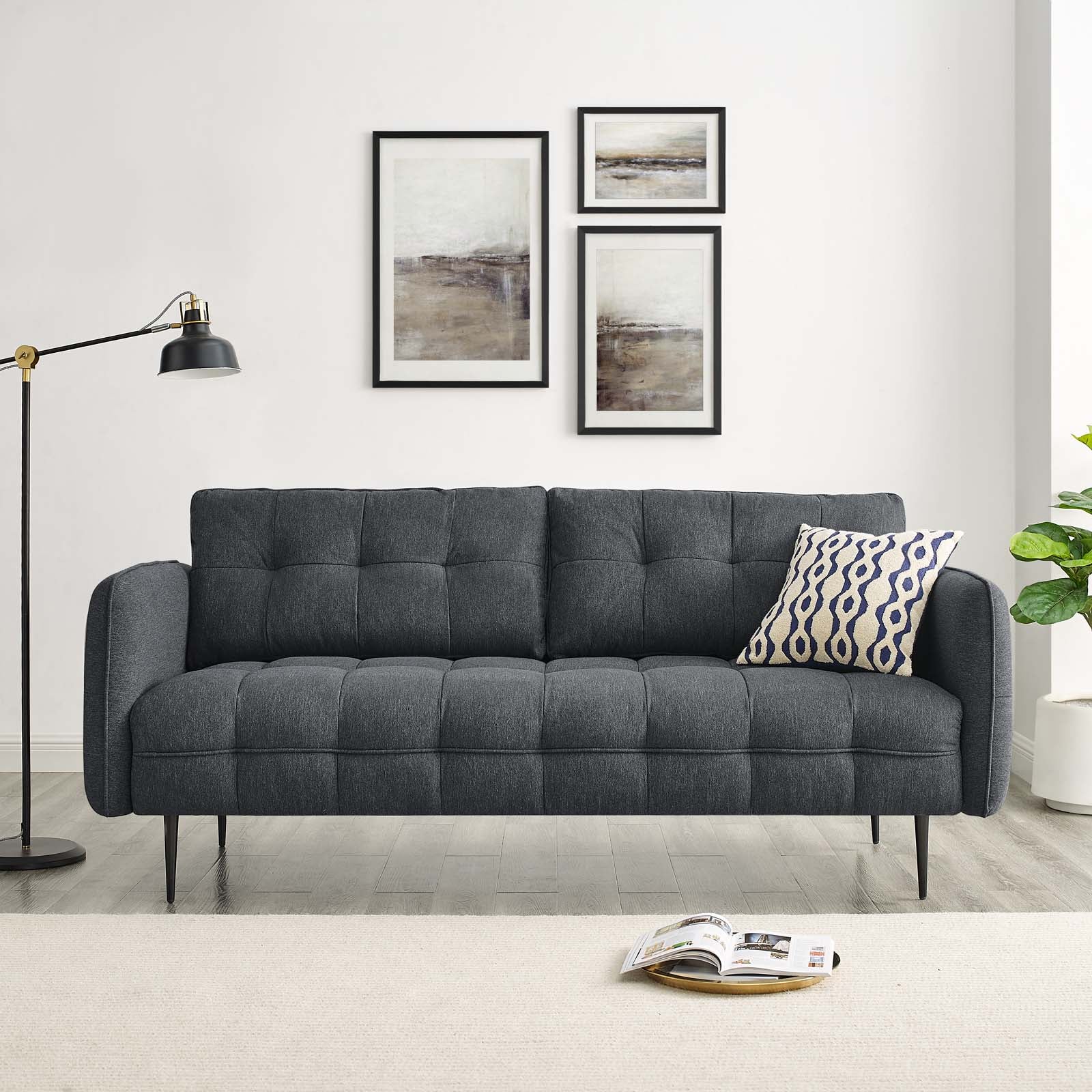 Modway Sofas & Couches - Cameron Tufted Fabric Sofa Charcoal