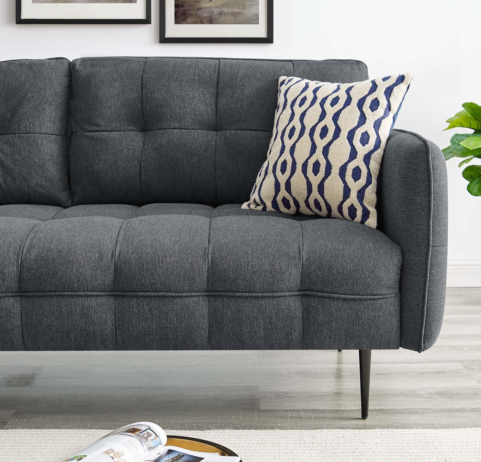 Modway Sofas & Couches - Cameron Tufted Fabric Sofa Charcoal