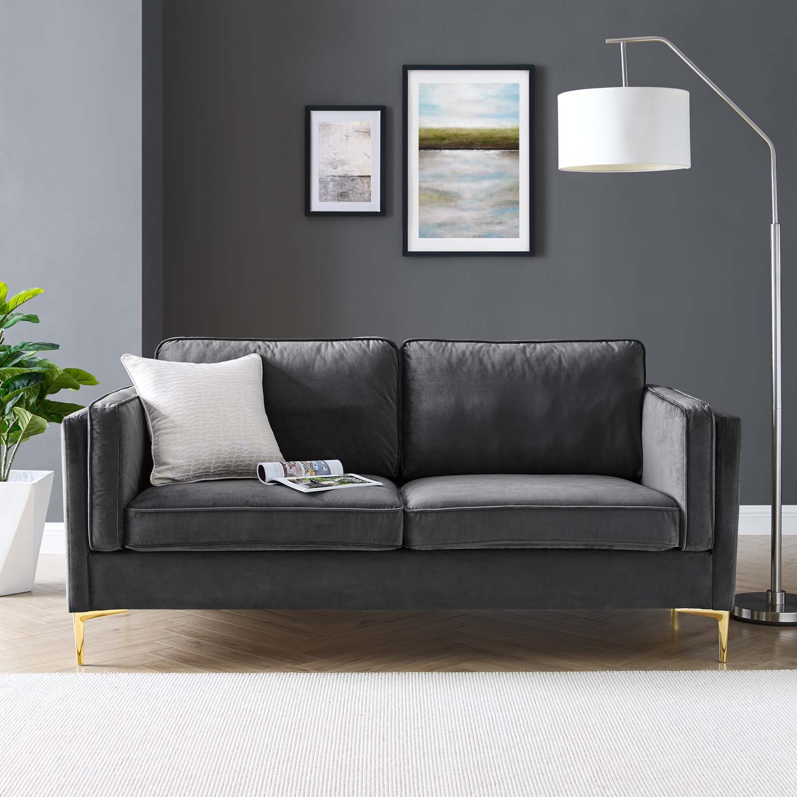 Modway Sofas & Couches - Kaiya Performance Velvet Sofa Charcoal