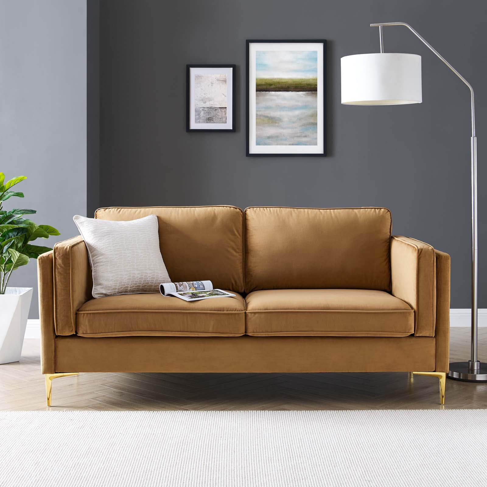 Modway Sofas & Couches - Kaiya Performance Velvet Sofa Cognac