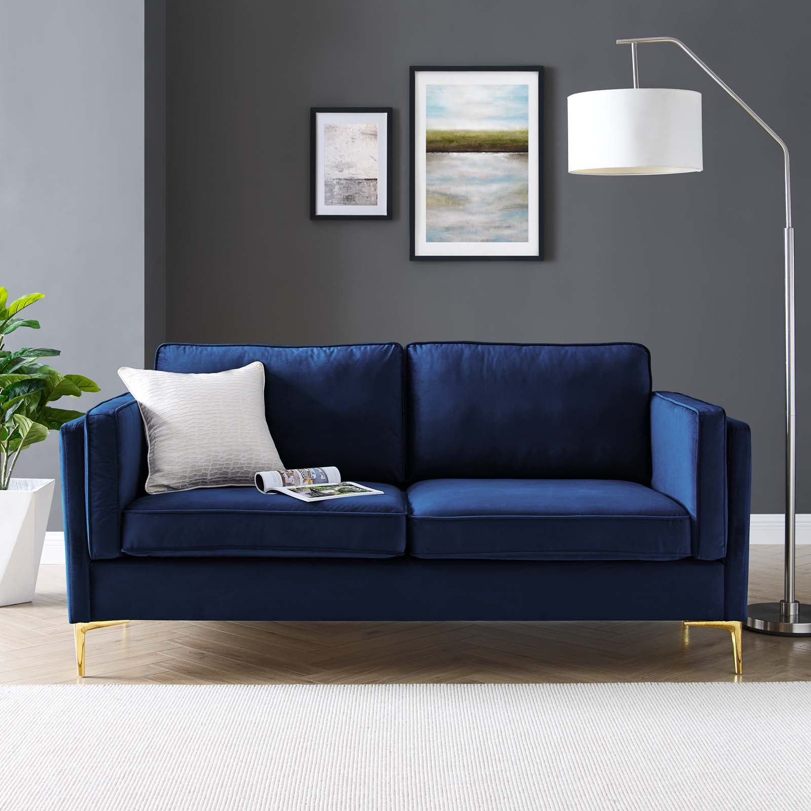 Modway Sofas & Couches - Kaiya Performance Velvet Sofa Midnight Blue