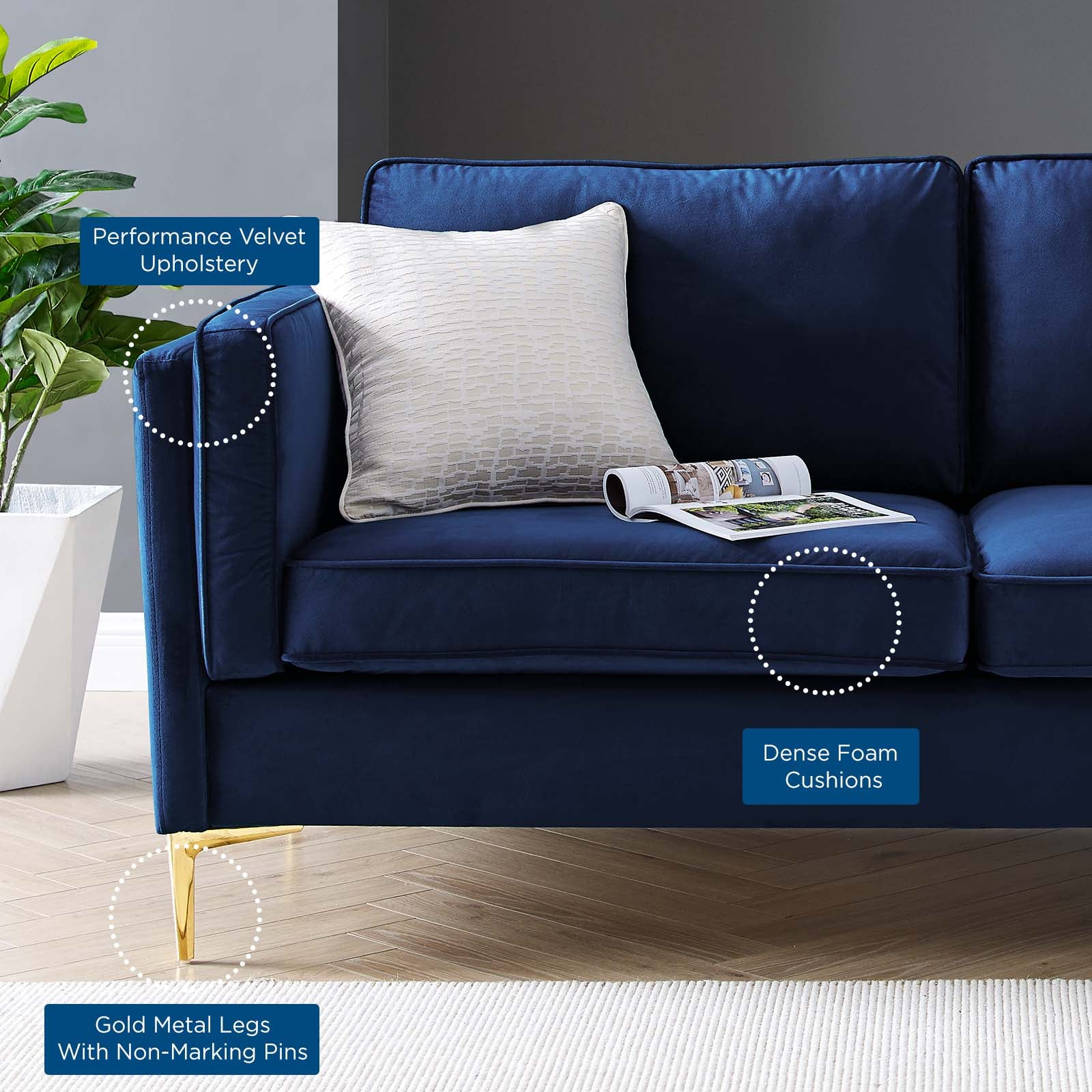 Modway Sofas & Couches - Kaiya Performance Velvet Sofa Midnight Blue