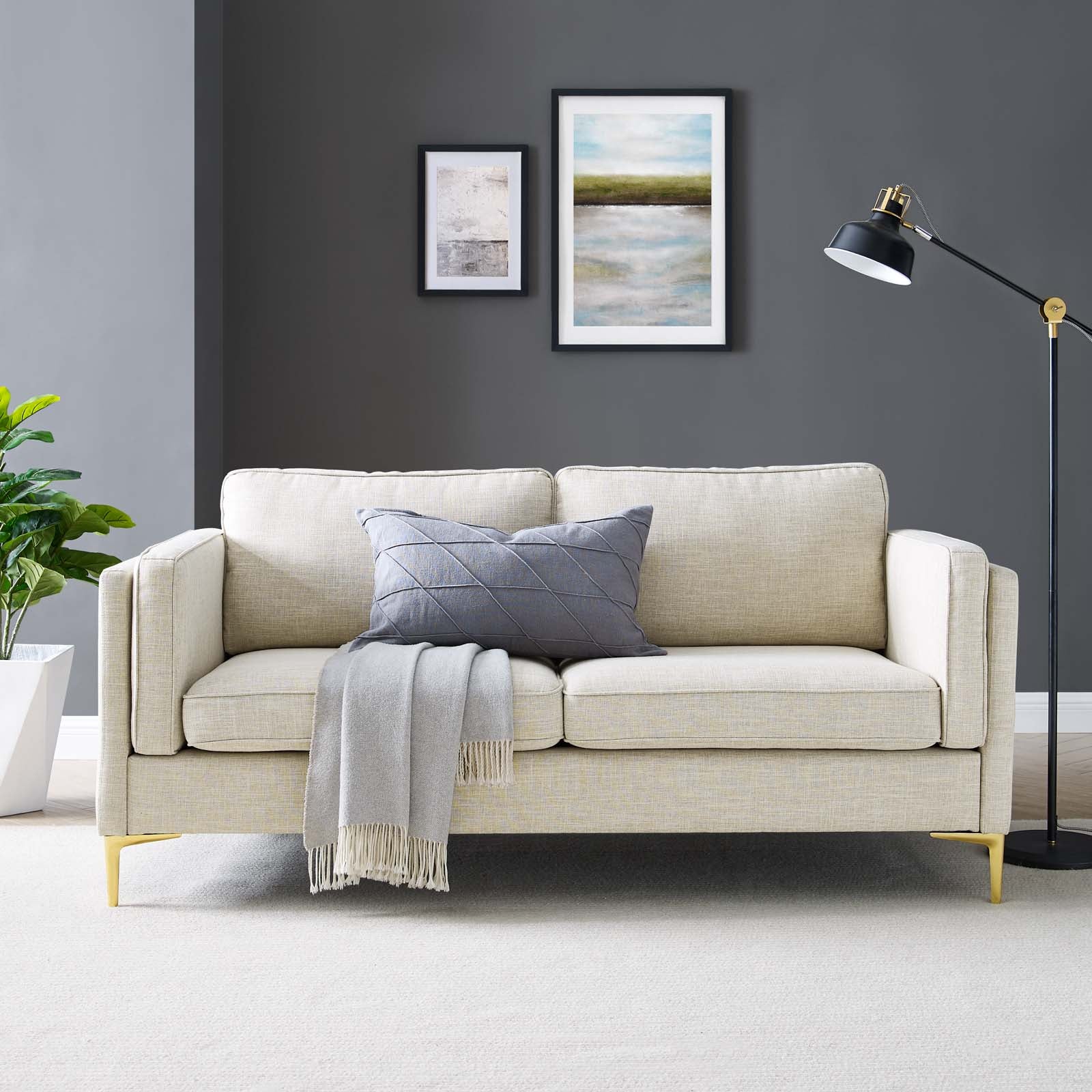 Modway Sofas & Couches - Kaiya Fabric Sofa Beige