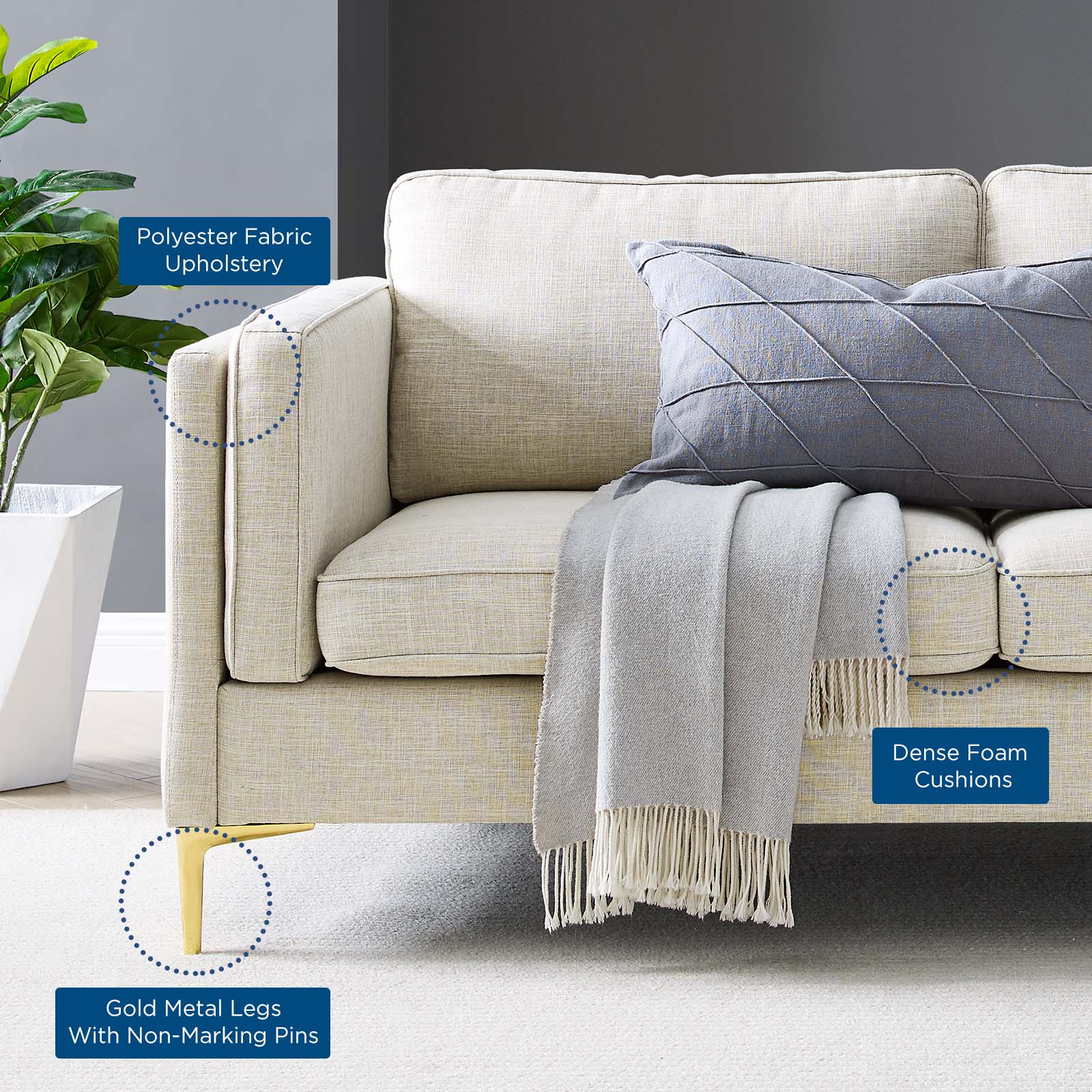 Modway Sofas & Couches - Kaiya Fabric Sofa Beige