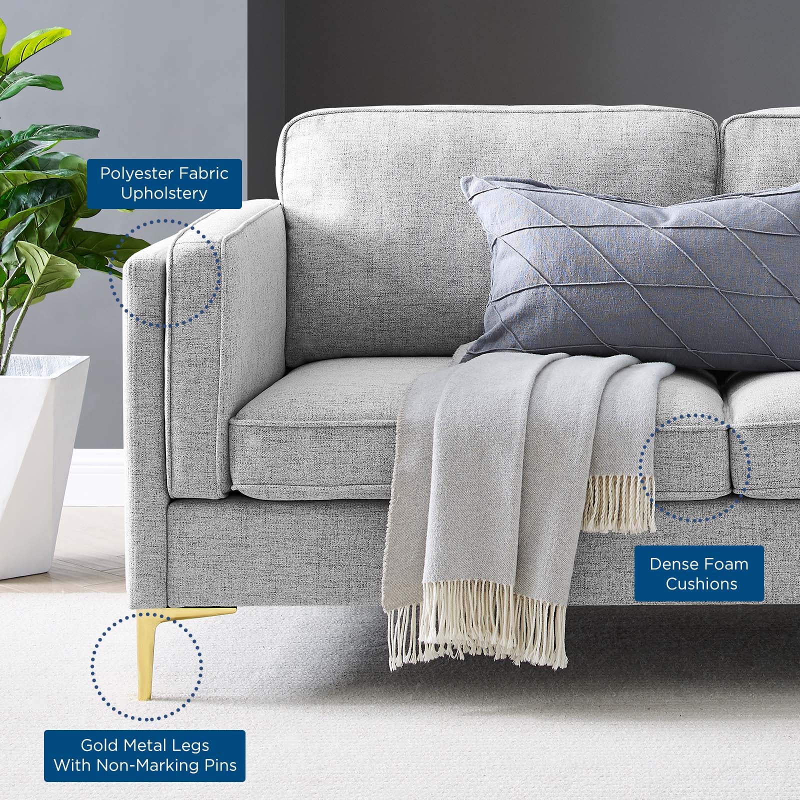 Modway Sofas & Couches - Kaiya Fabric Sofa Light Gray