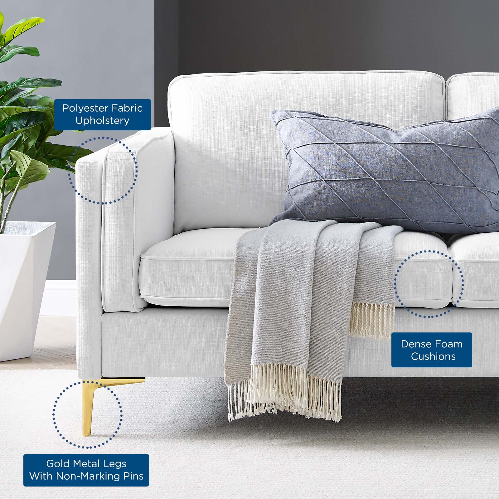 Modway Sofas & Couches - Kaiya Fabric Sofa White