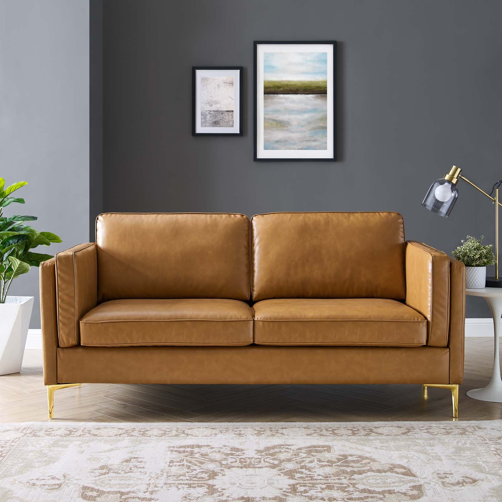 Modway Sofas & Couches - Kaiya Vegan Leather Sofa Tan
