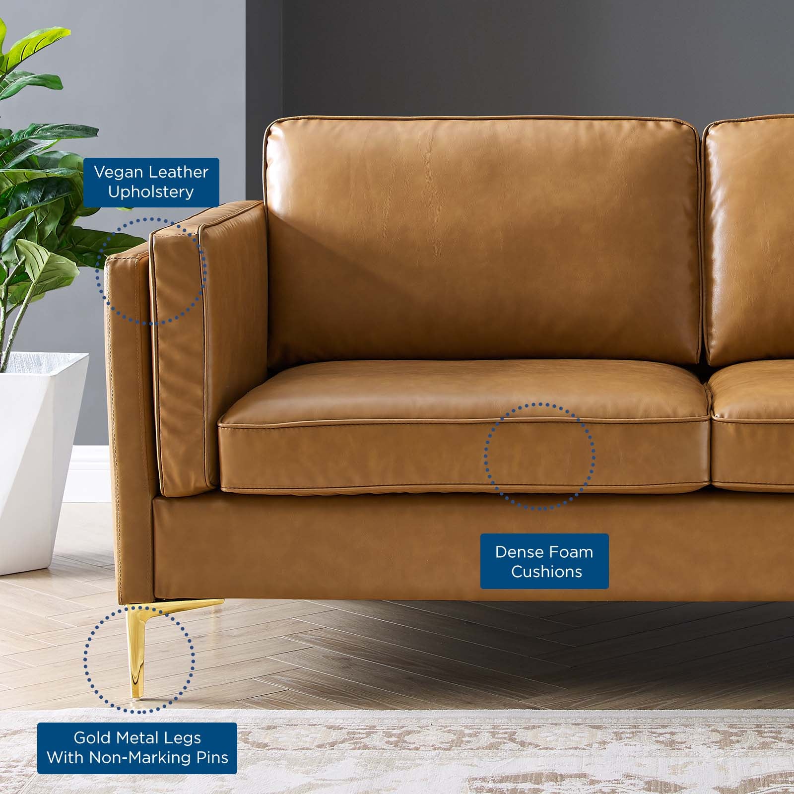 Modway Sofas & Couches - Kaiya Vegan Leather Sofa Tan