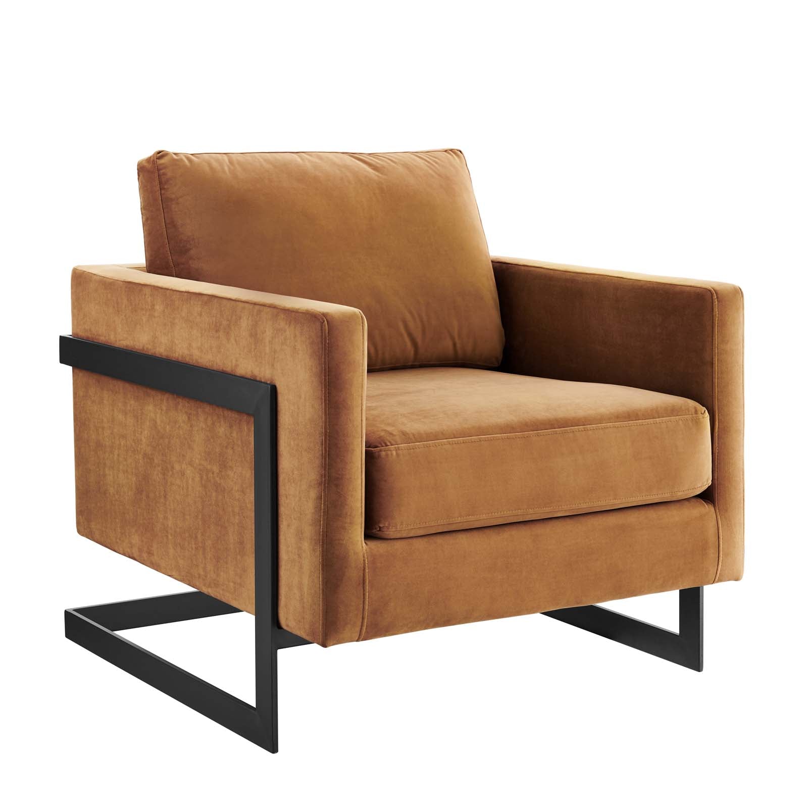 Modway Accent Chairs - Posse Performance Velvet Accent Chair Black Cognac