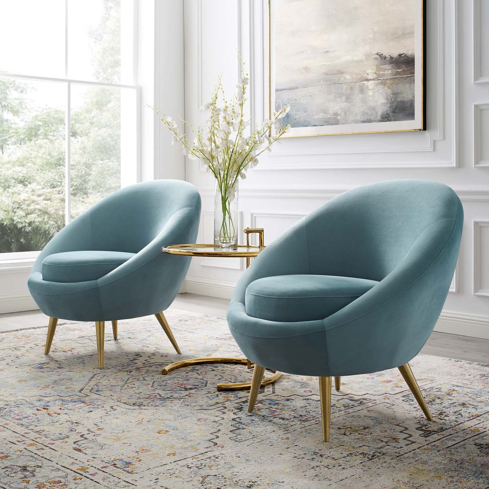 Modway Accent Chairs - Circuit Accent Chair Performance Velvet Set of 2 Light Blue