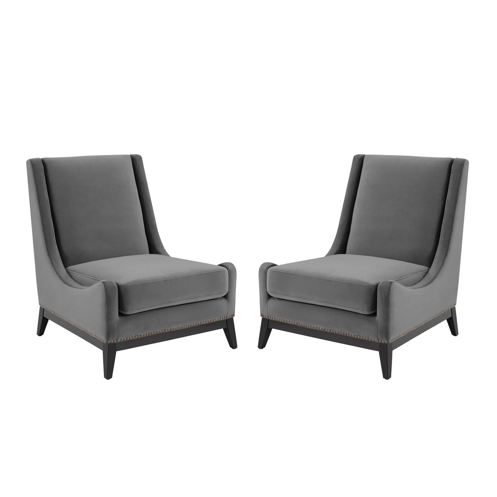 Modway Accent Chairs - Confident Lounge Chair Upholstered Performance Velvet Gray ( Set of 2 )