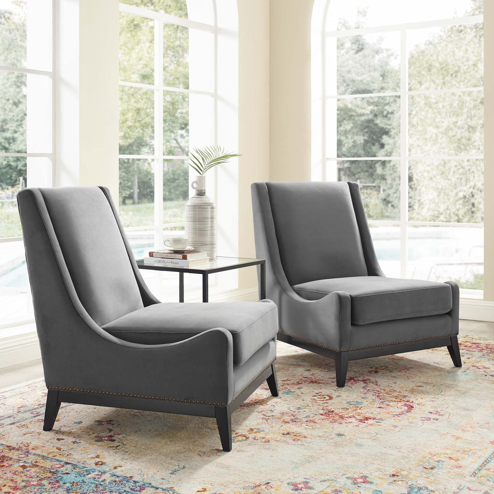Modway Accent Chairs - Confident Lounge Chair Upholstered Performance Velvet Gray ( Set of 2 )