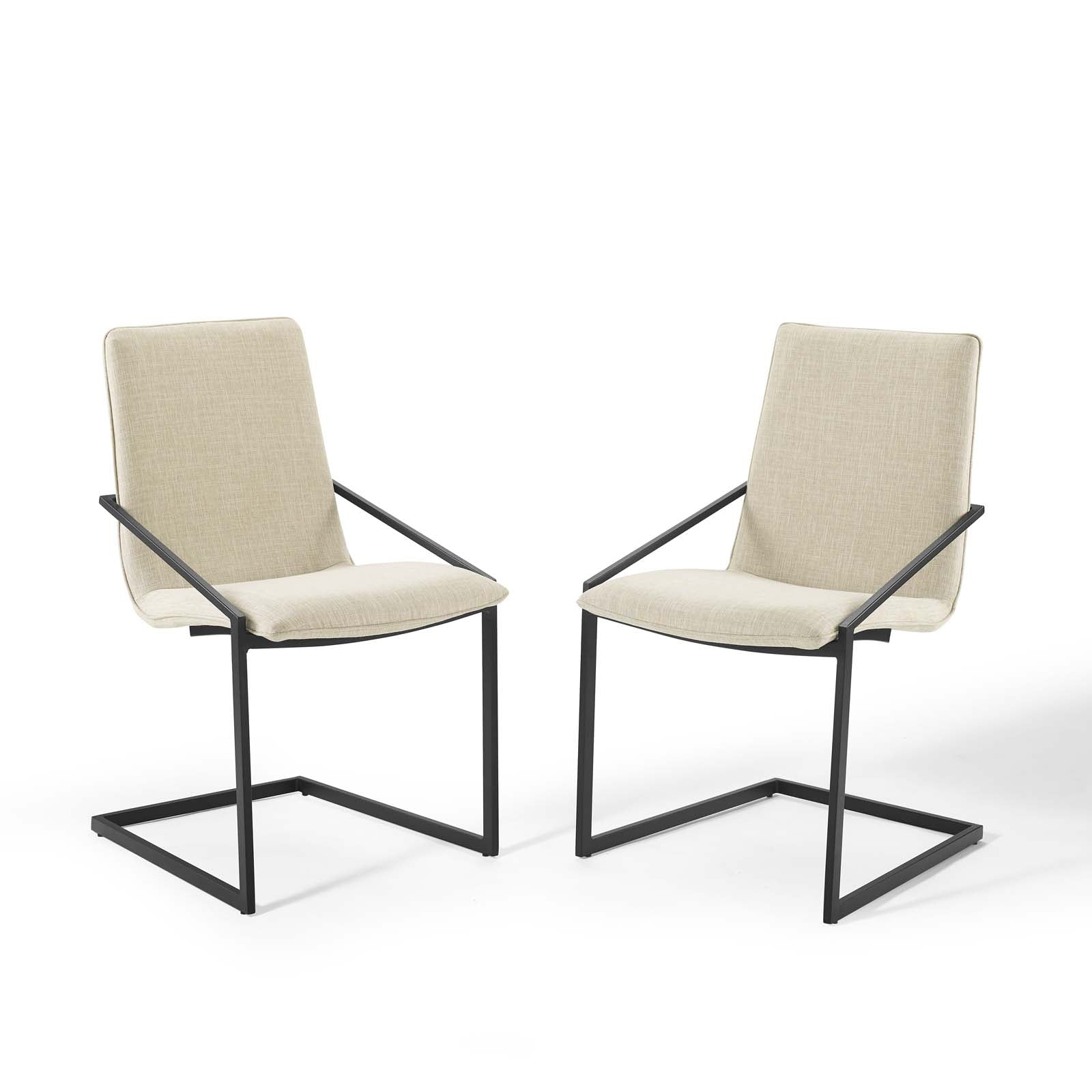 Modway Dining Chairs - Pitch Dining Armchair Upholstered Fabric Set of 2 Black Beige