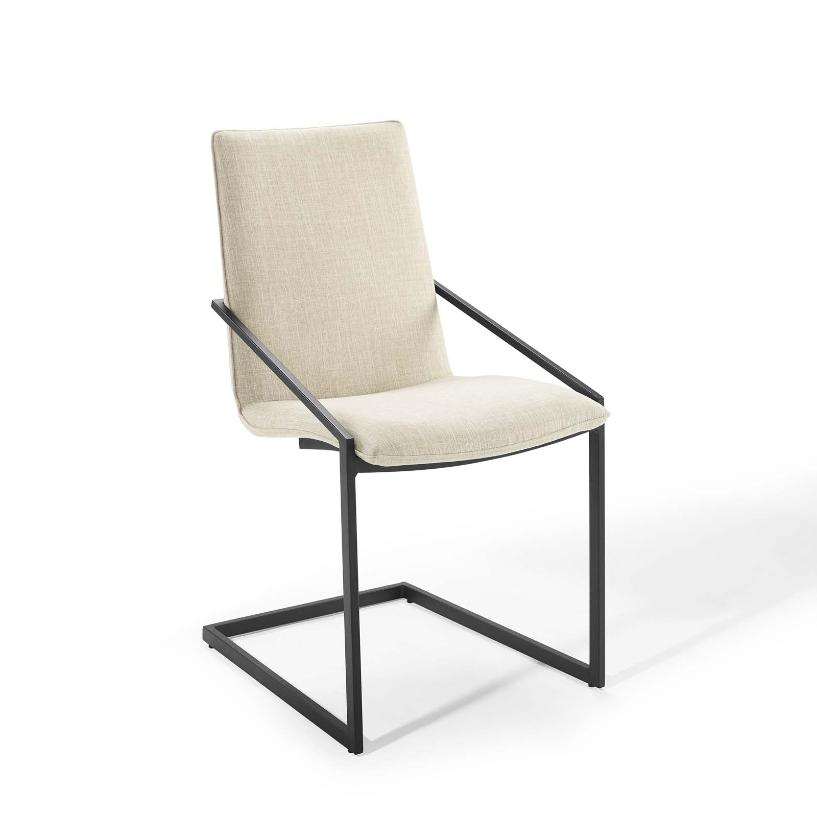 Modway Dining Chairs - Pitch Dining Armchair Upholstered Fabric Set of 2 Black Beige