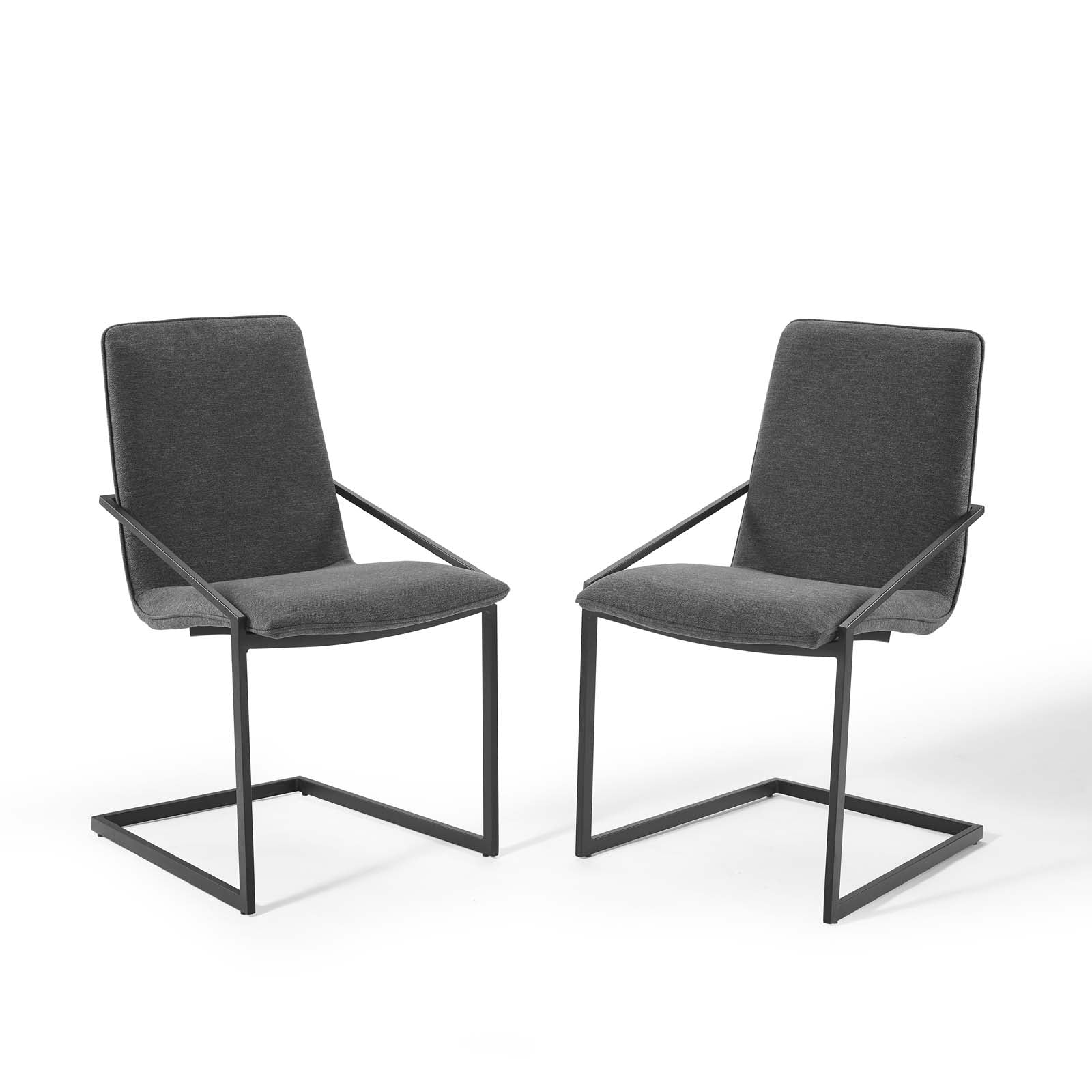 Modway Dining Chairs - Pitch Dining Armchair Upholstered Fabric Black Charcoal (Set of 2)