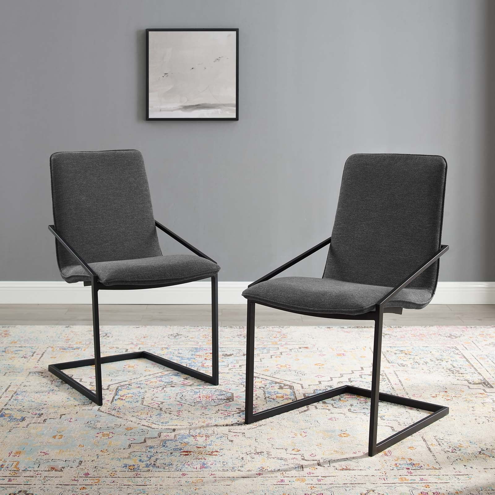 Modway Dining Chairs - Pitch Dining Armchair Upholstered Fabric Black Charcoal (Set of 2)
