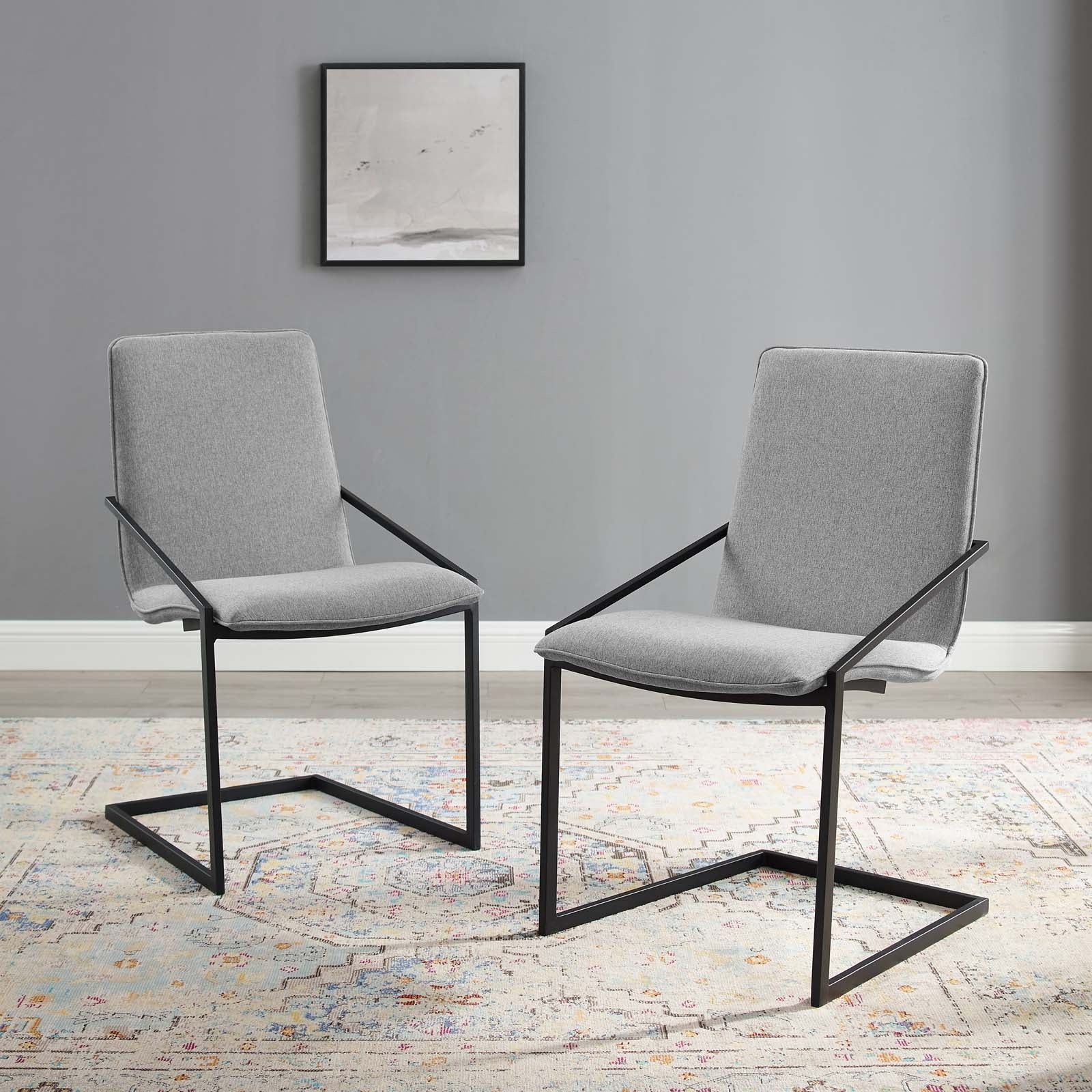 Modway Dining Chairs - Pitch Dining Armchair Upholstered Fabric Black Light Gray (Set of 2)