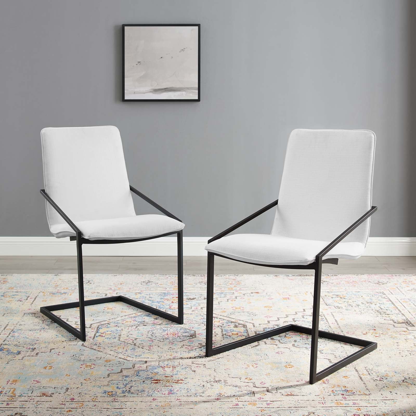 Modway Dining Chairs - Pitch Dining Armchair Upholstered Fabric Black White (Set of 2)