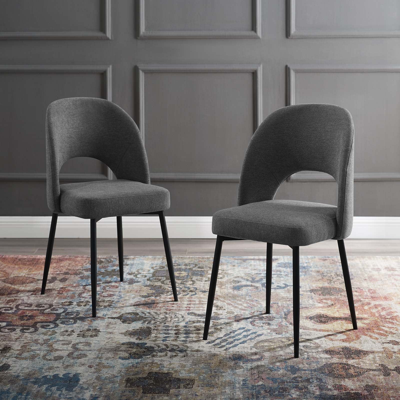 Modway Dining Chairs - Rouse Dining Side Chair Upholstered Fabric Set of 2 Black Charcoal
