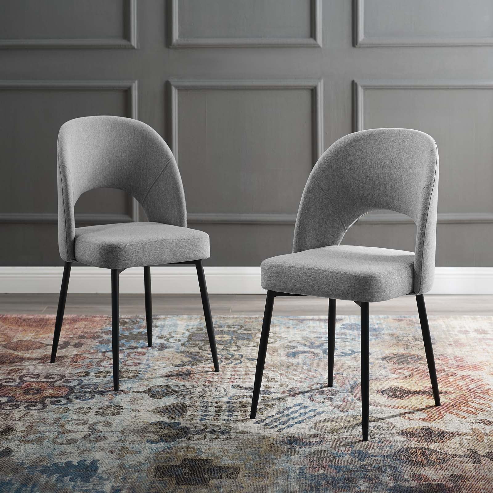 Modway Dining Chairs - Rouse Dining Side Chair Upholstered Fabric Set of 2 Black Light Gray