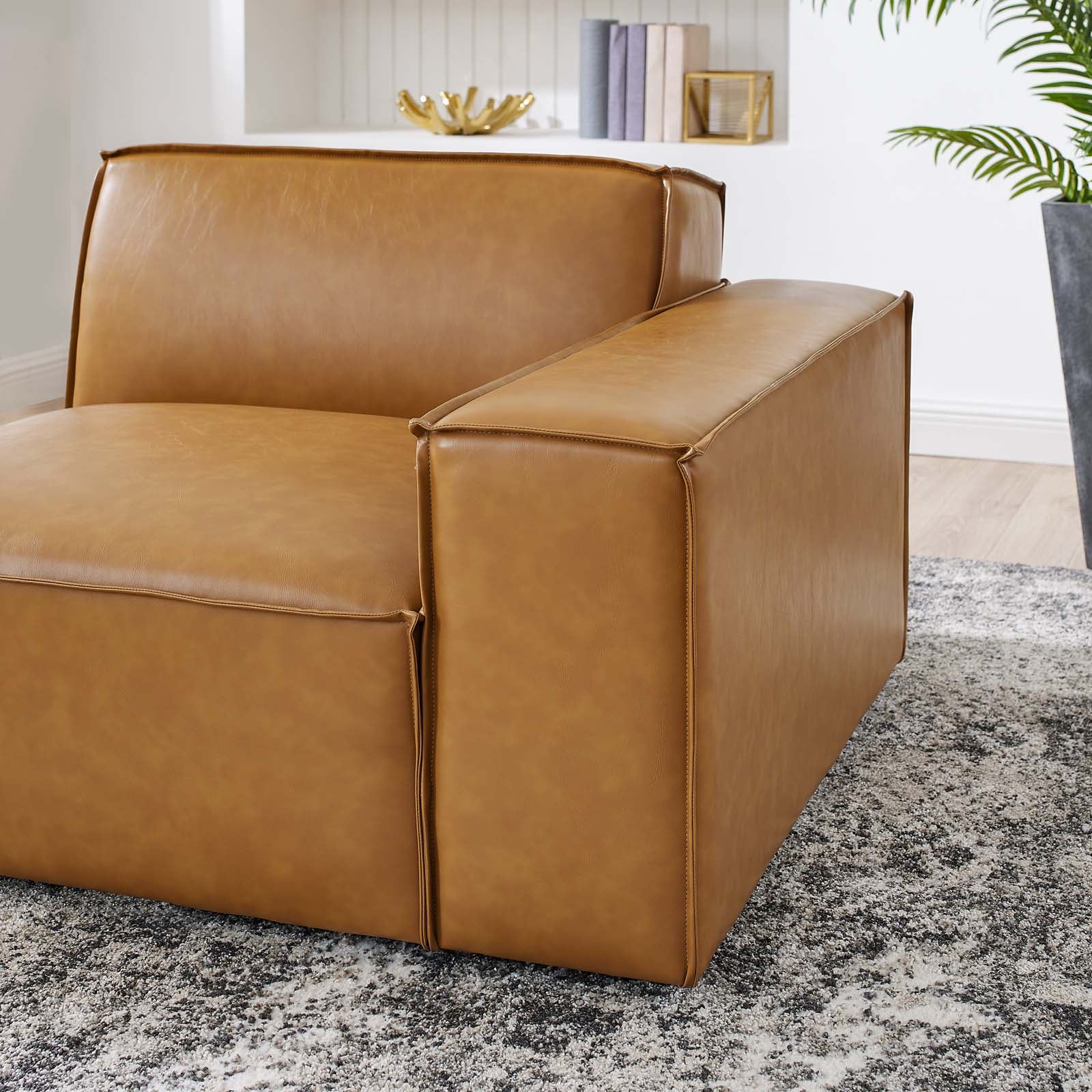 Modway Accent Chairs - Restore Right-Arm Vegan Leather Sectional Sofa Chair Tan