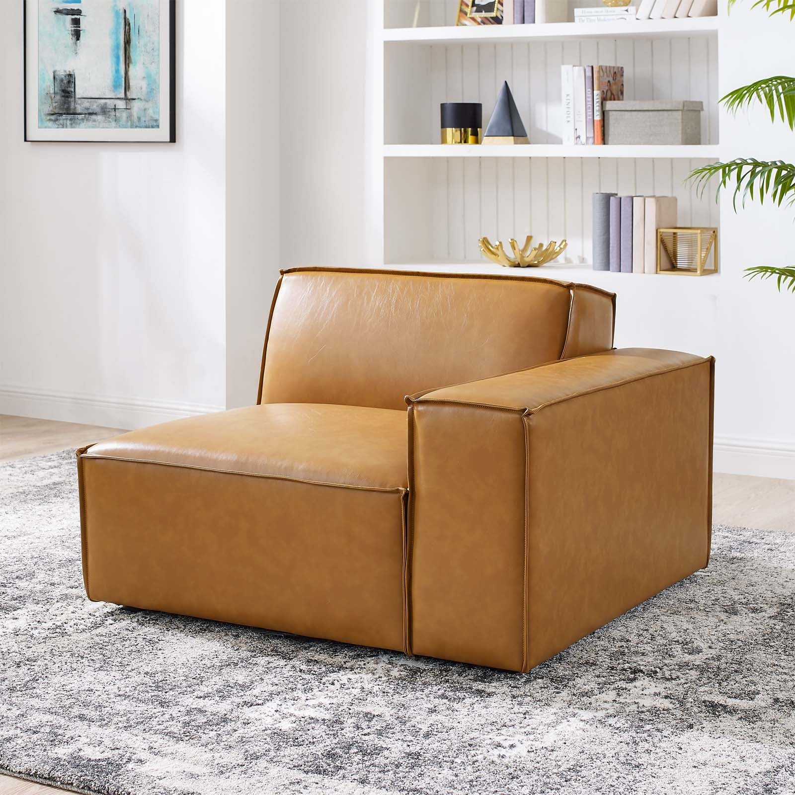 Modway Accent Chairs - Restore Right-Arm Vegan Leather Sectional Sofa Chair Tan