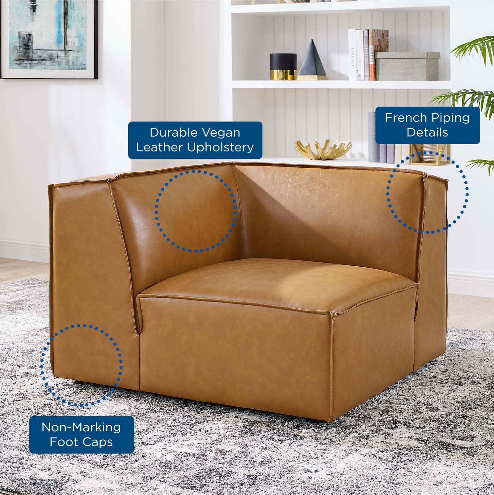 Modway Accent Chairs - Restore Vegan Leather Sectional Sofa Corner Chair Tan