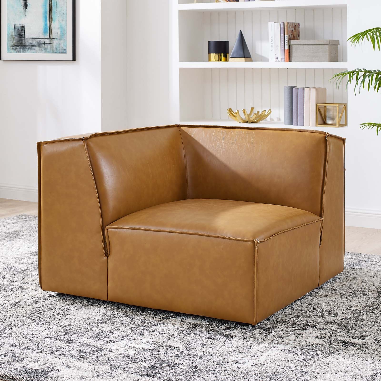 Modway Accent Chairs - Restore Vegan Leather Sectional Sofa Corner Chair Tan