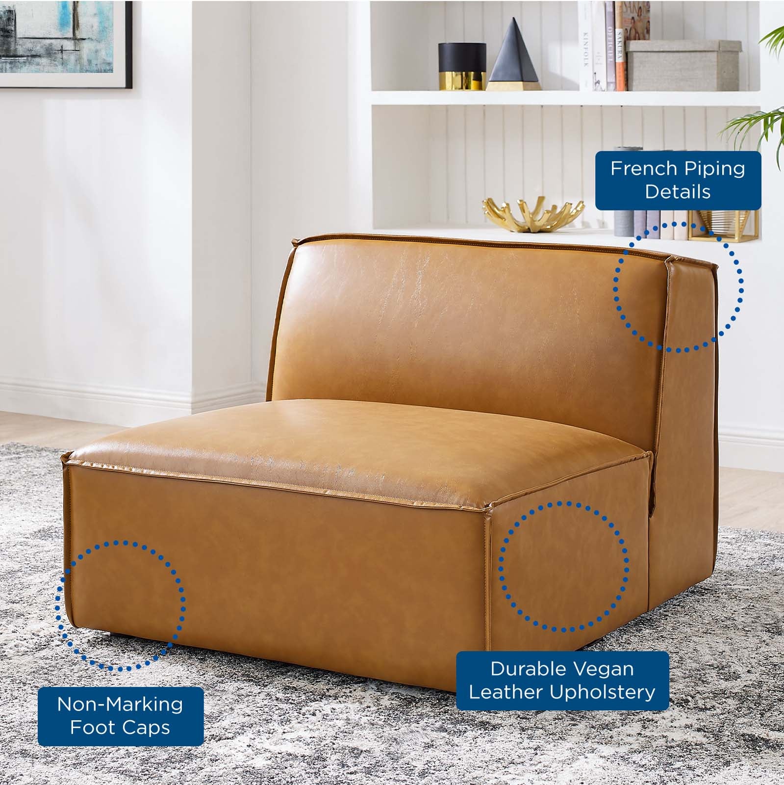 Modway Accent Chairs - Restore Vegan Leather Sectional Sofa Armless Chair Tan