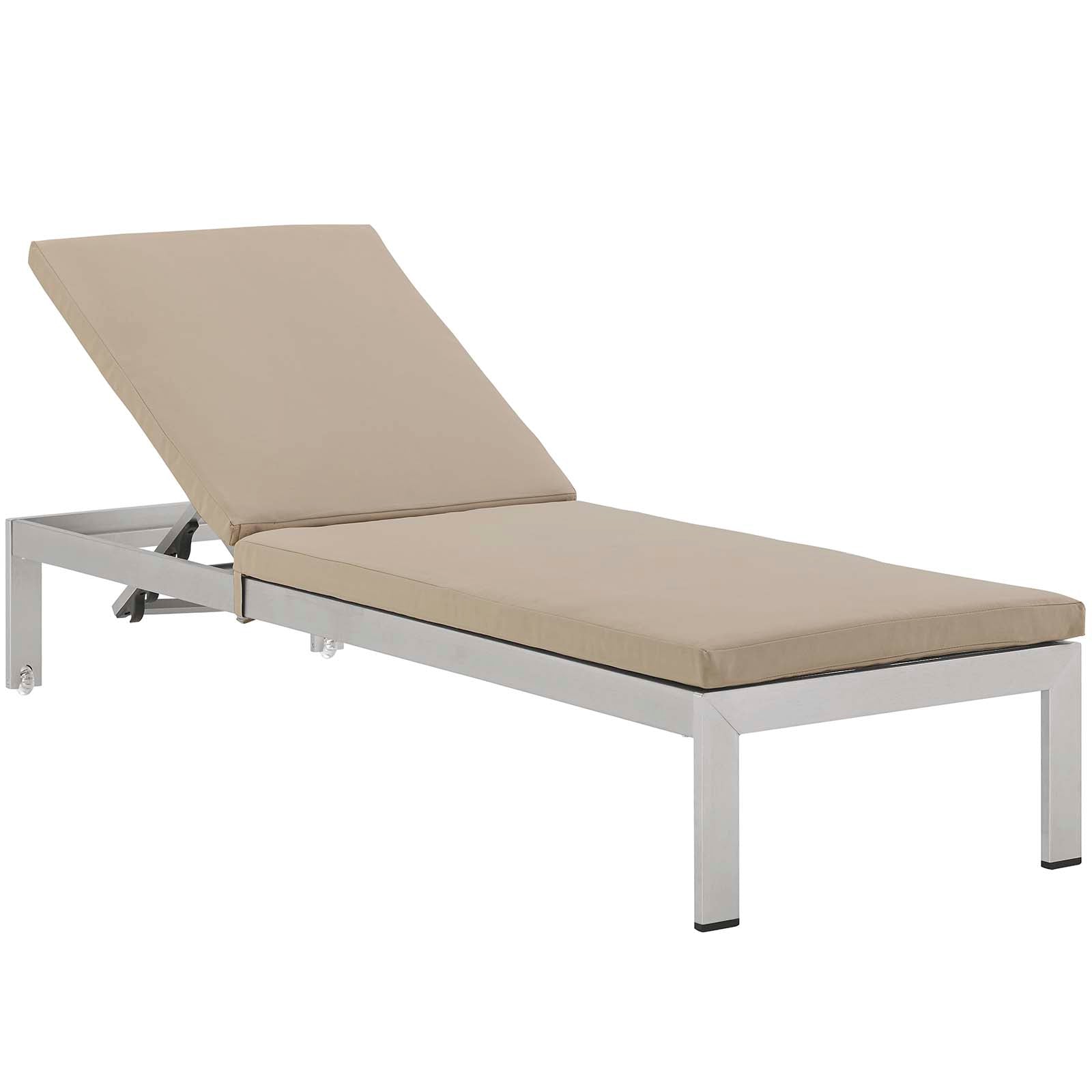Modway Outdoor Loungers - Shore Outdoor Patio Aluminum Chaise with Cushions Silver & Beige