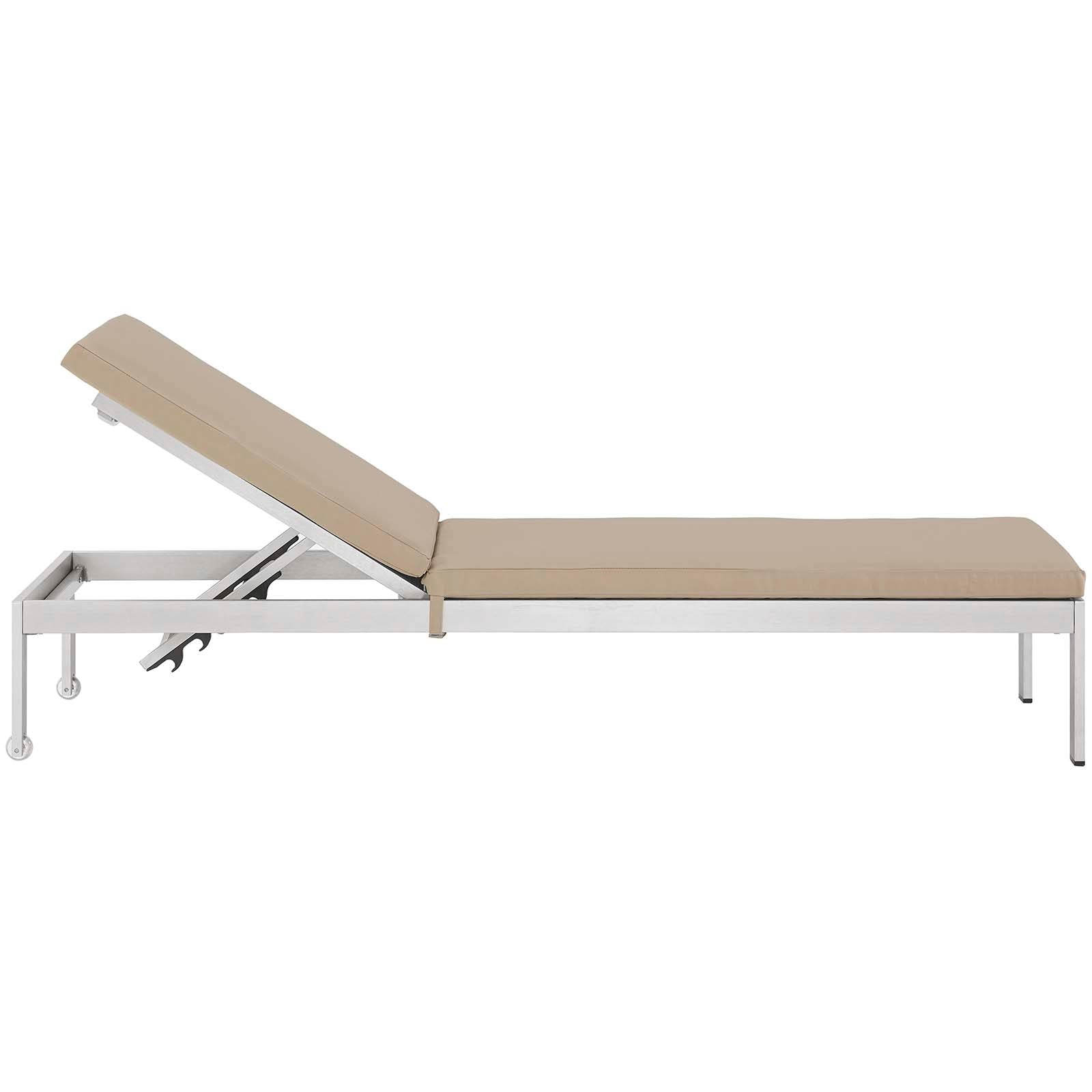 Modway Outdoor Loungers - Shore Outdoor Patio Chaise with Cushions Silver & Beige