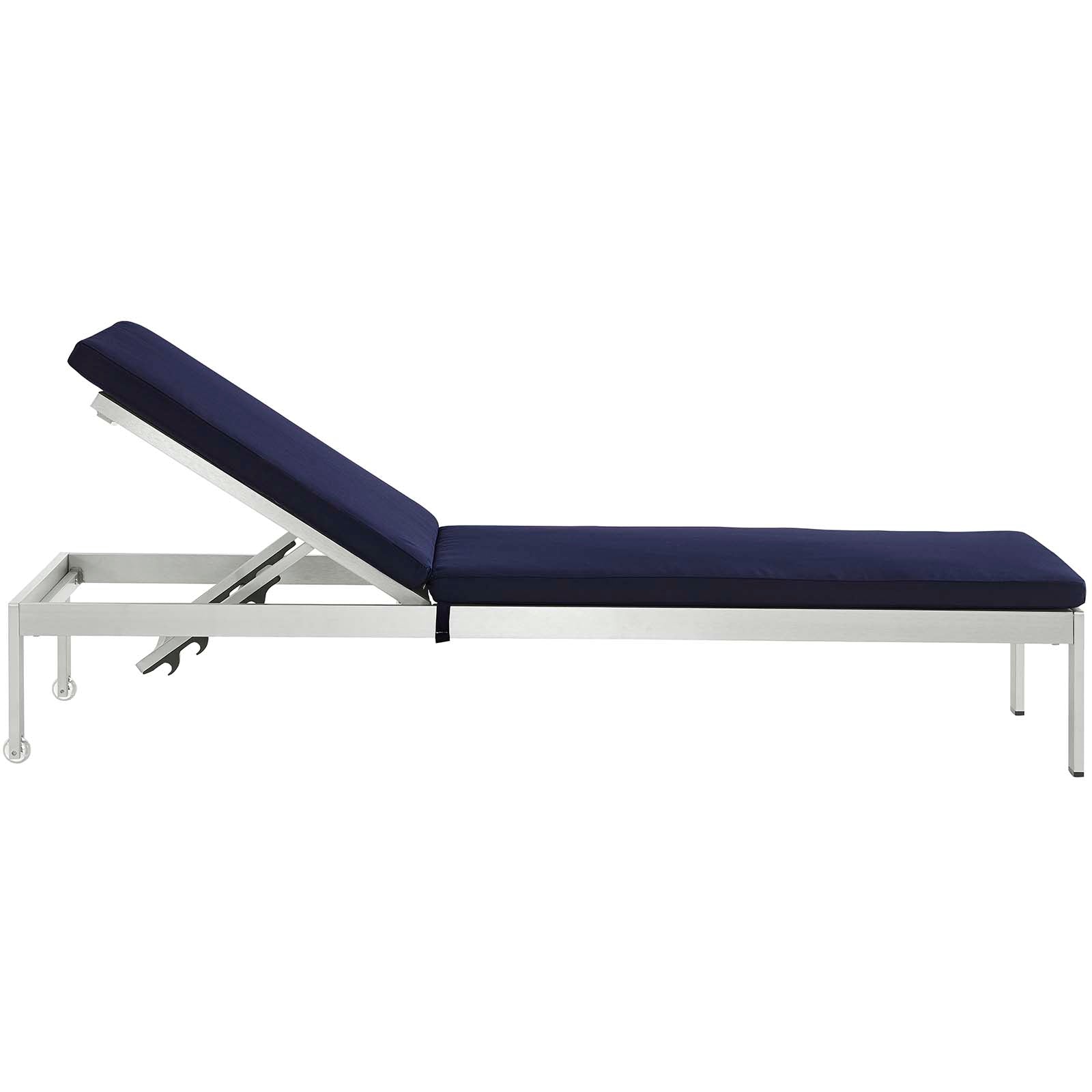 Modway Outdoor Loungers - Shore Outdoor Patio 25' Aluminum Chaise with Cushions Silver Navy