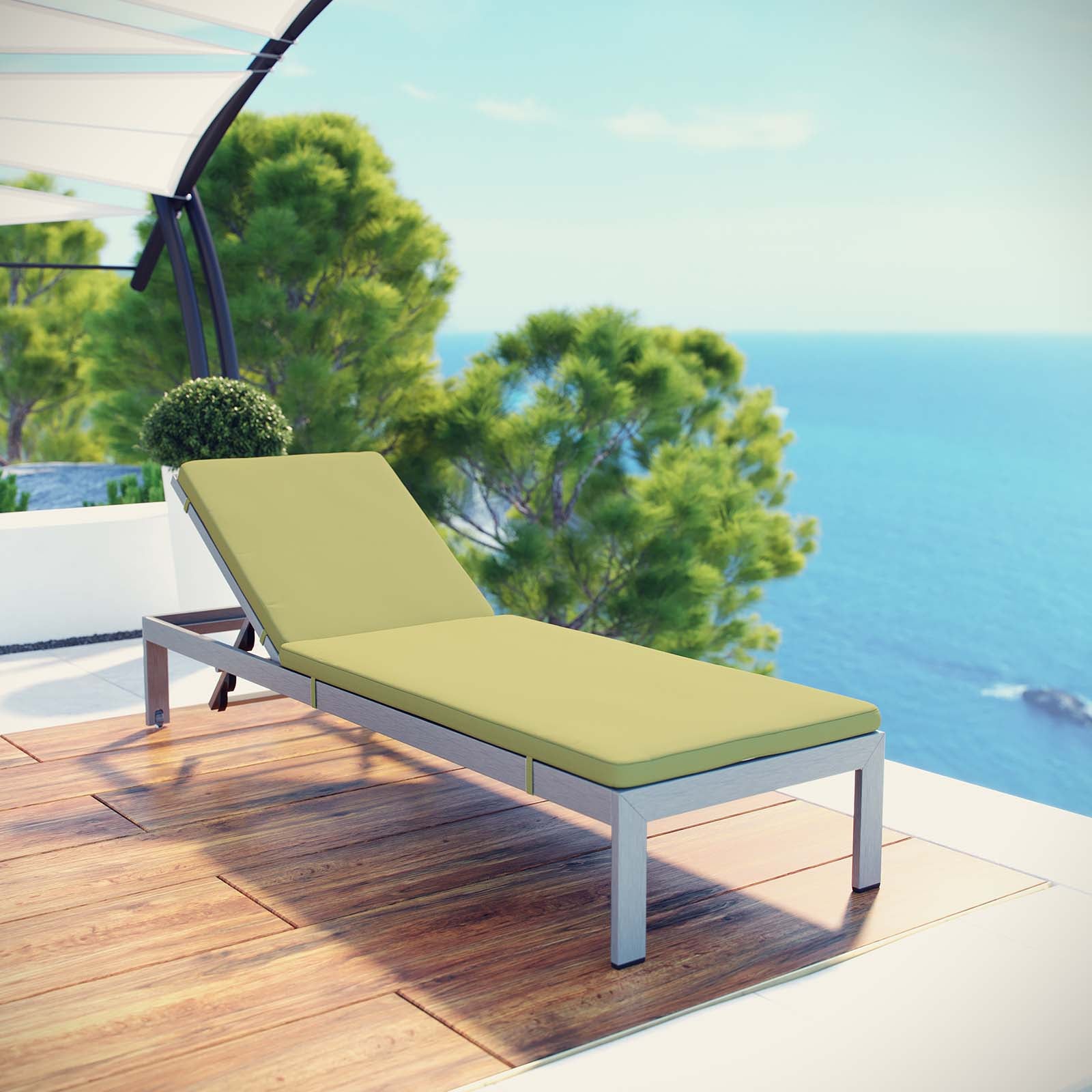 Modway Outdoor Loungers - Shore Outdoor Patio Aluminum Chaise Silver Peridot