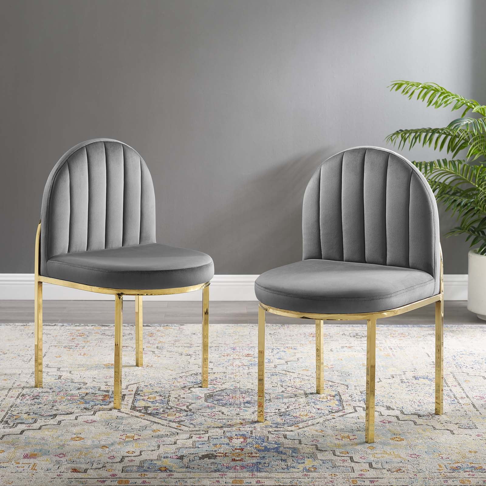 Modway Dining Chairs - Isla Dining Side Chair Performance Velvet Set of 2 Gold Gray